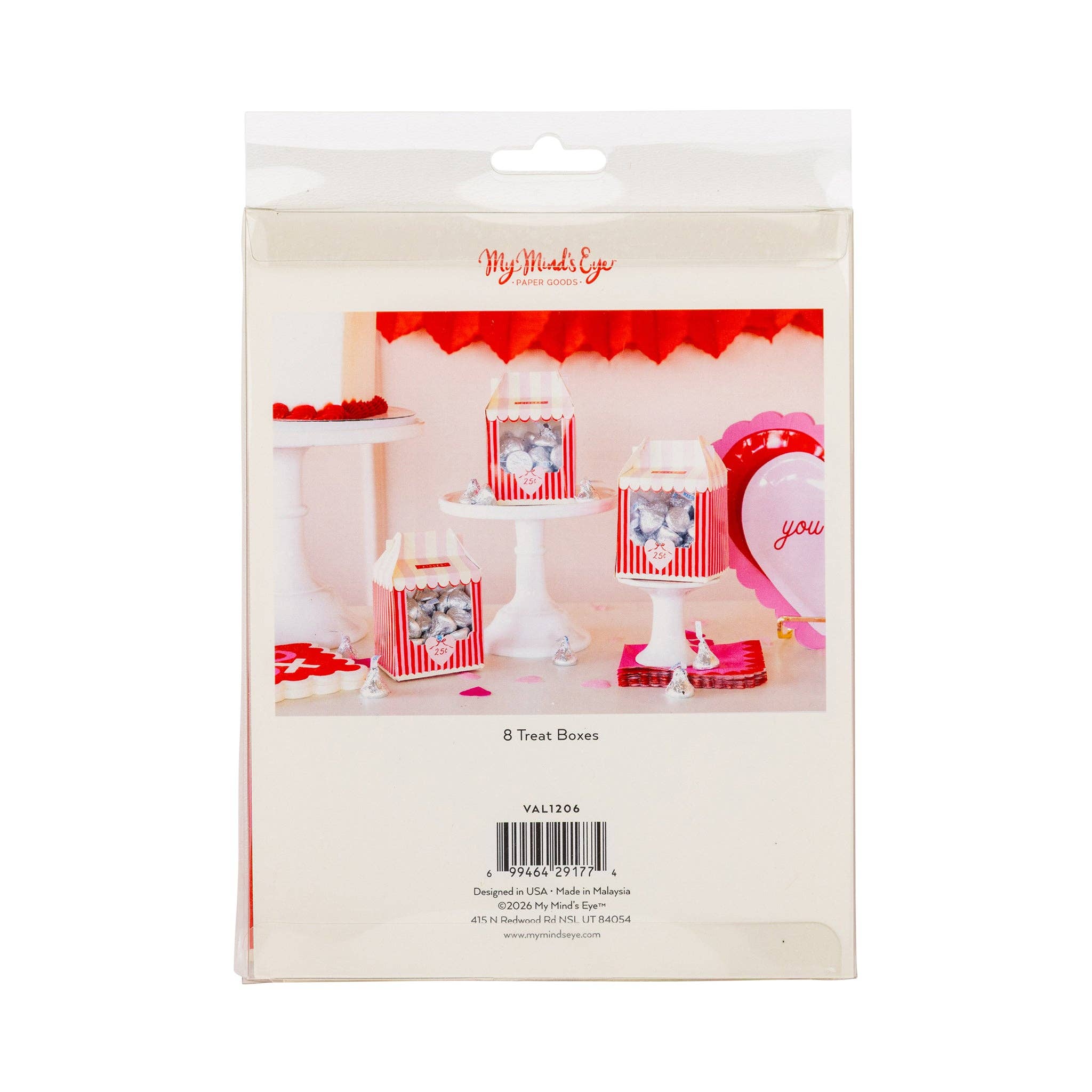 Back of packaged Valentine kissing booth treat boxes