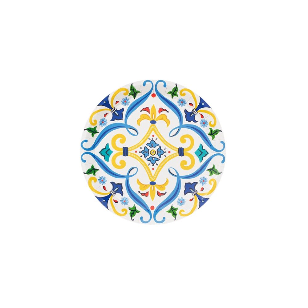 La Dolce Vita small paper plate with colorful Italian tile pattern