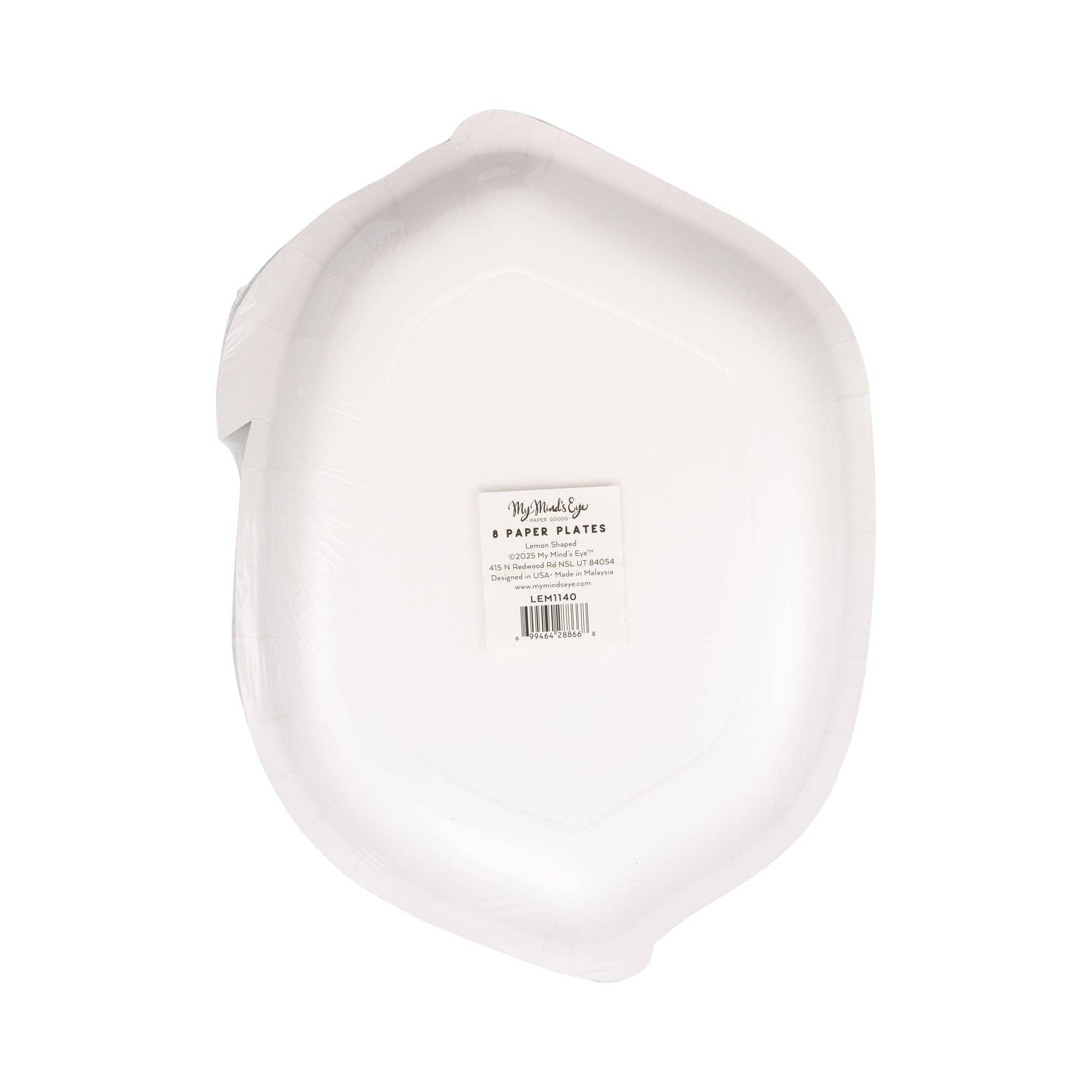 Back view of lemon shaped paper plates packaging