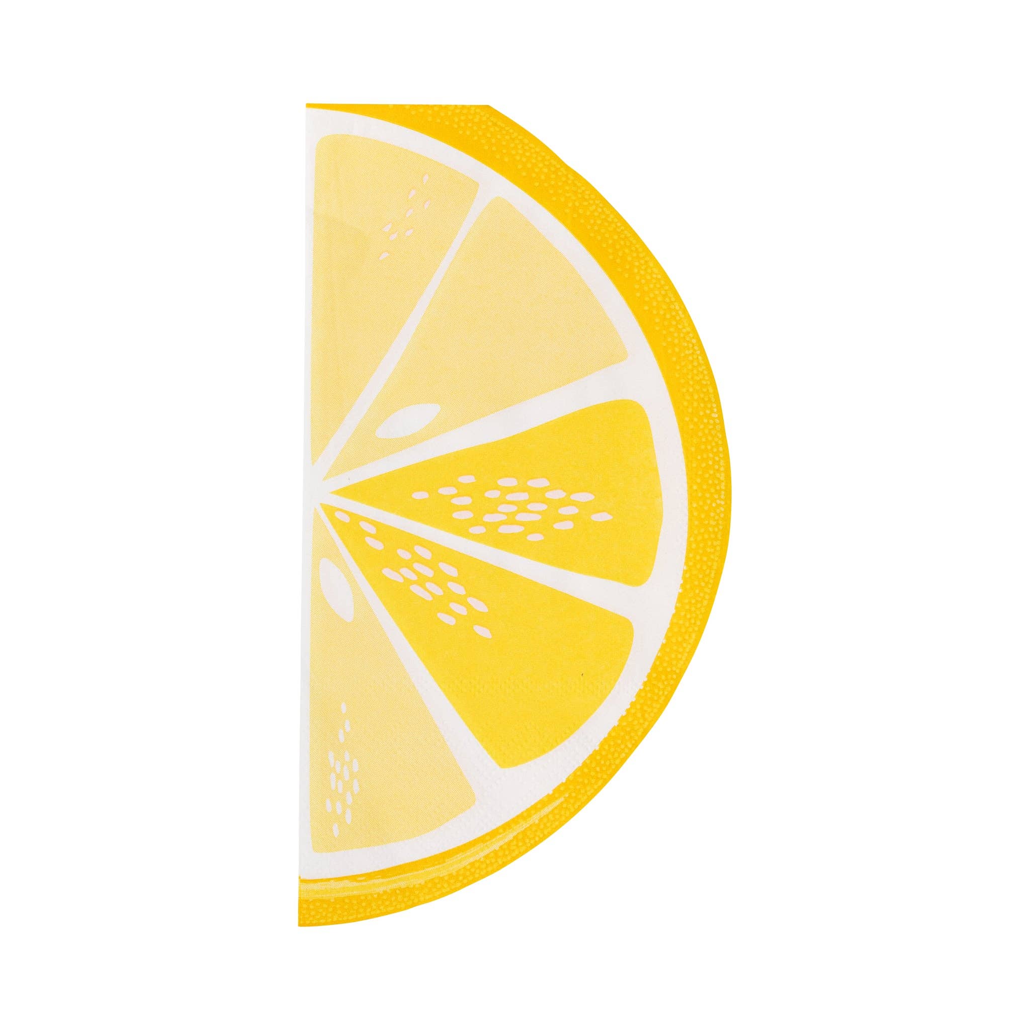 Lemon slice shaped paper napkin with bright yellow citrus design