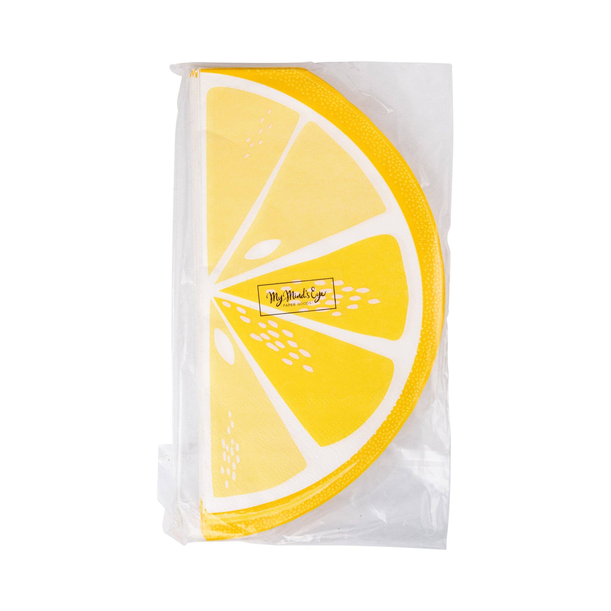 Back view of packaged lemon slice napkins with product label