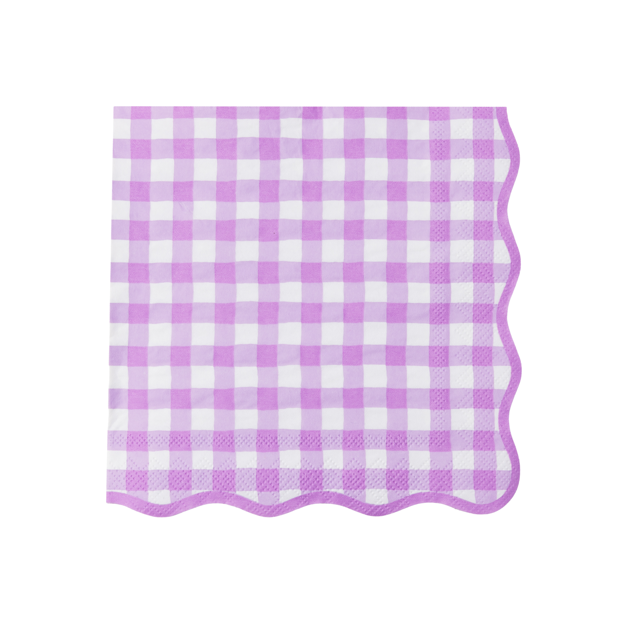 Lilac gingham paper dinner napkin with scalloped edge