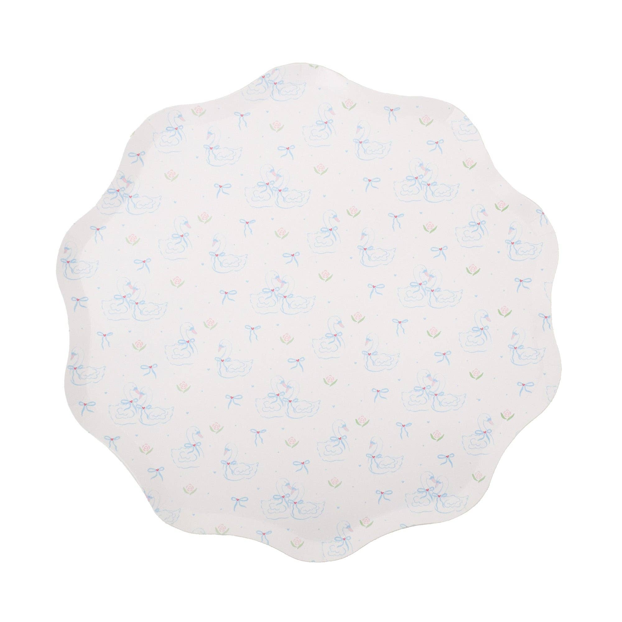 Love Birds large scalloped paper plate with pastel bird illustration