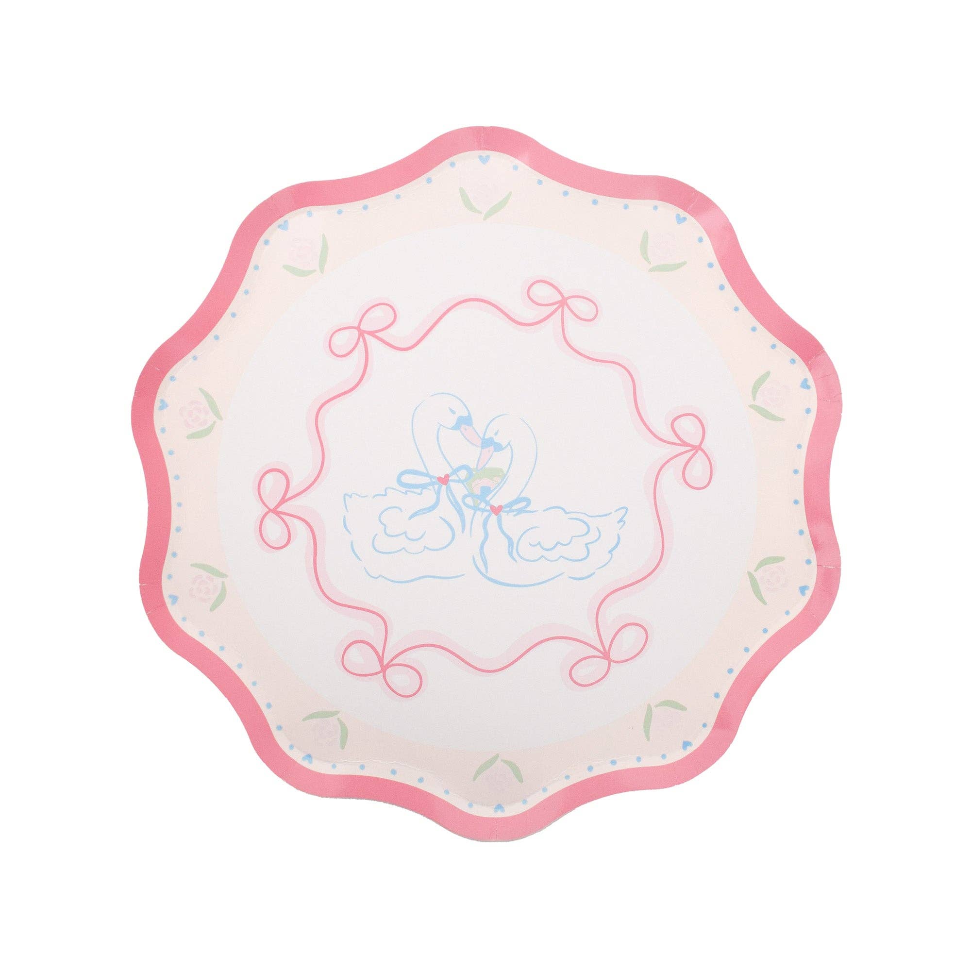Love Birds small scalloped dessert plate with swan illustration