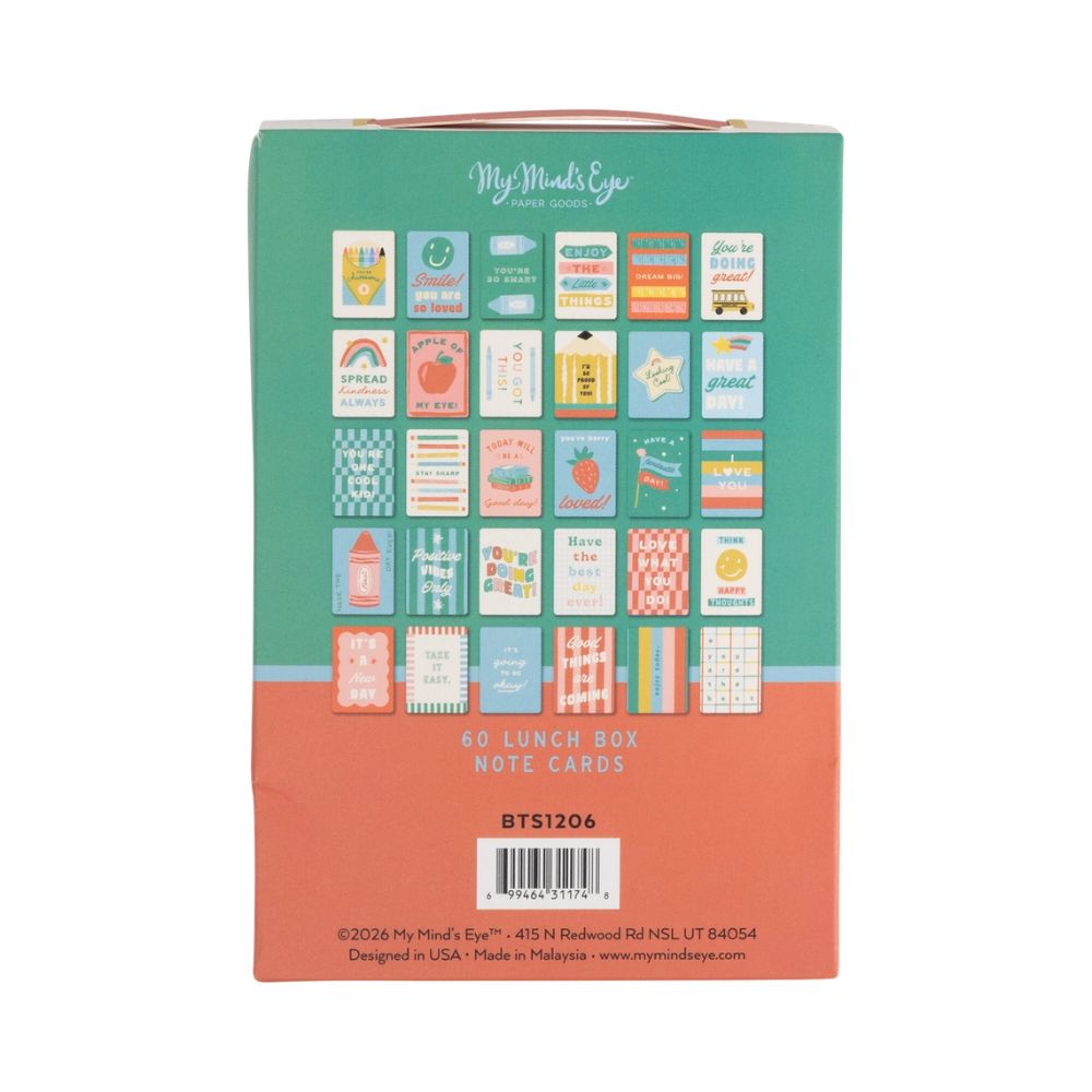 Back of lunchbox notes packaging showing all 60 designs.