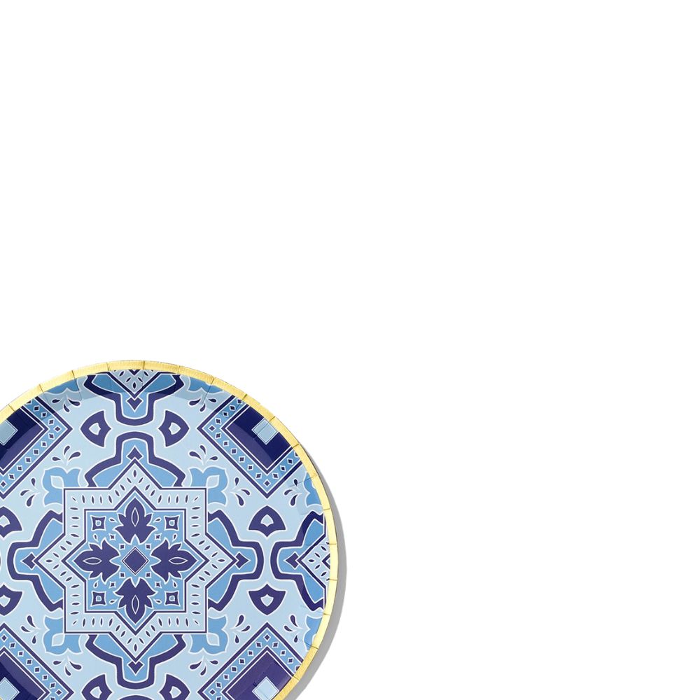 Blue Amalfi tile plate with gold rim in corner