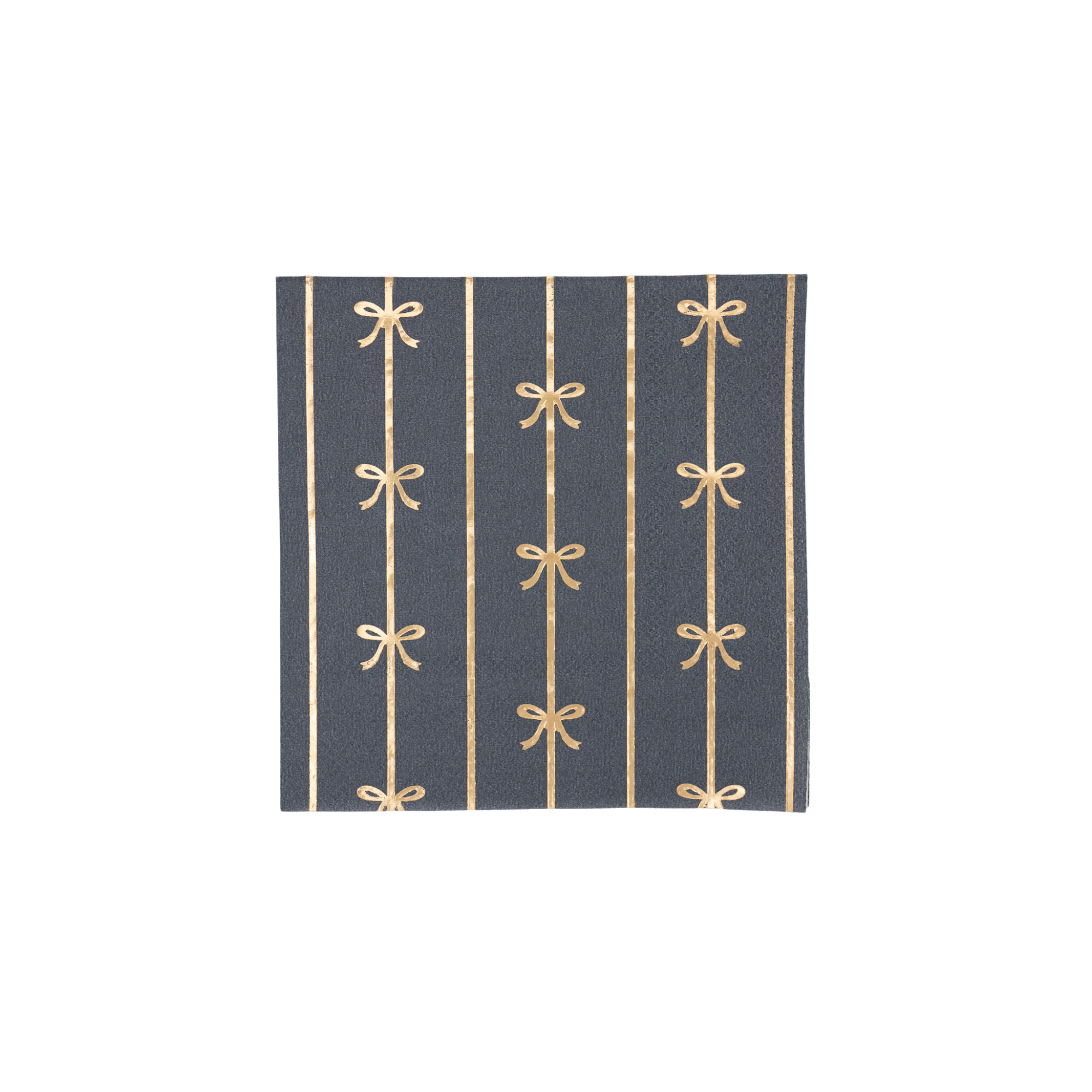 Midnight blue cocktail napkin with gold foil bow stripes