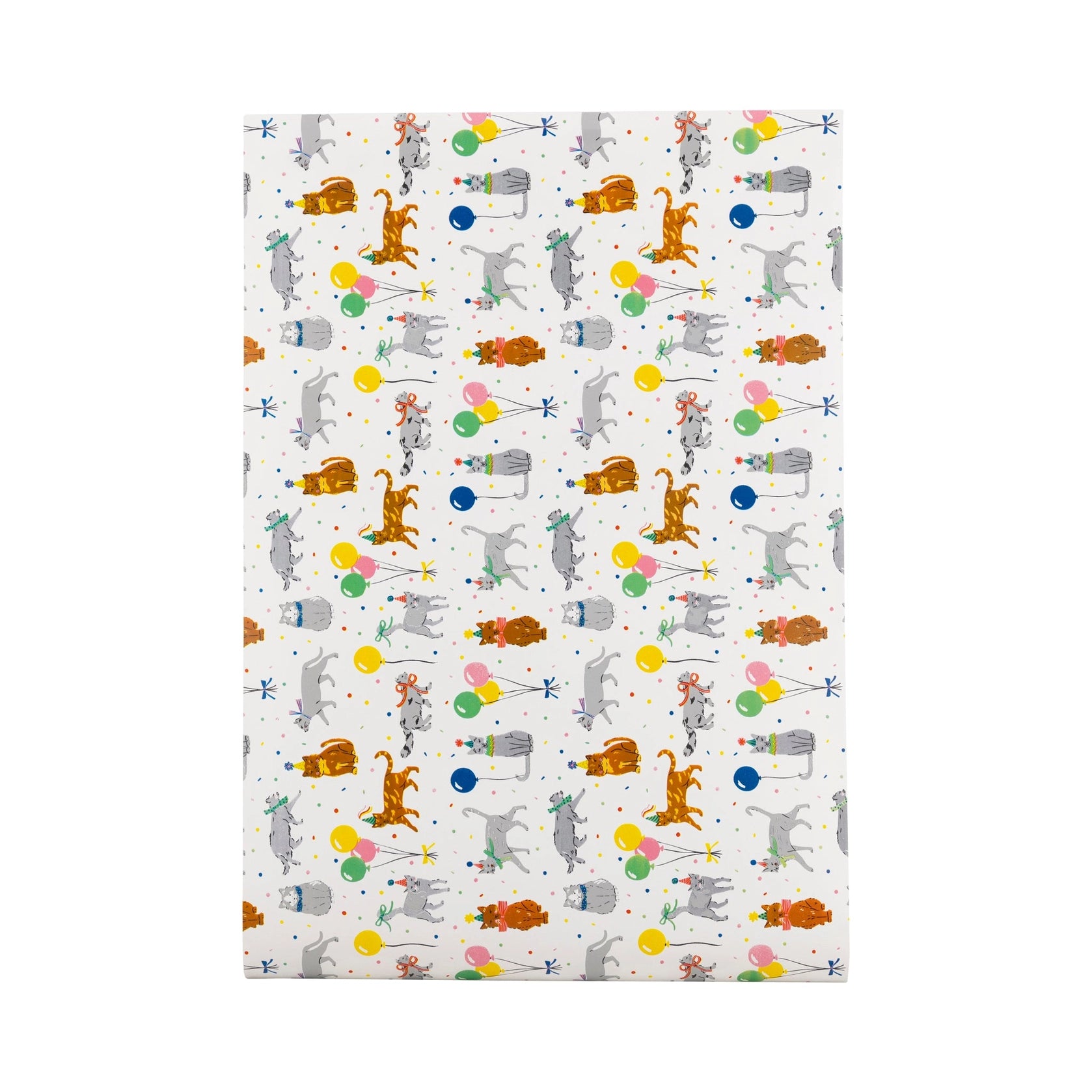 Flat overhead view of full Cat Party Table Runner pattern with colorful cats and confetti