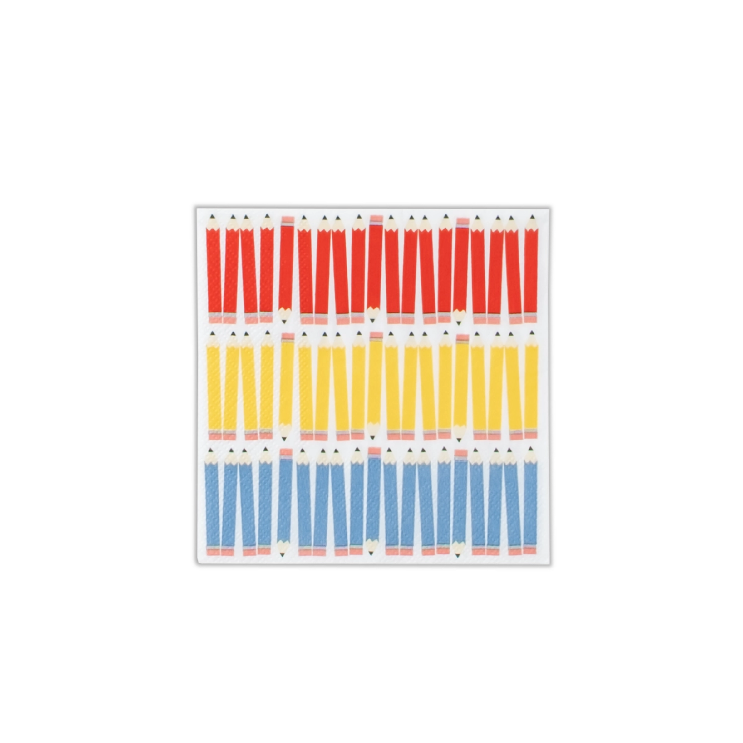 Single square pencil beverage napkin isolated on white background.