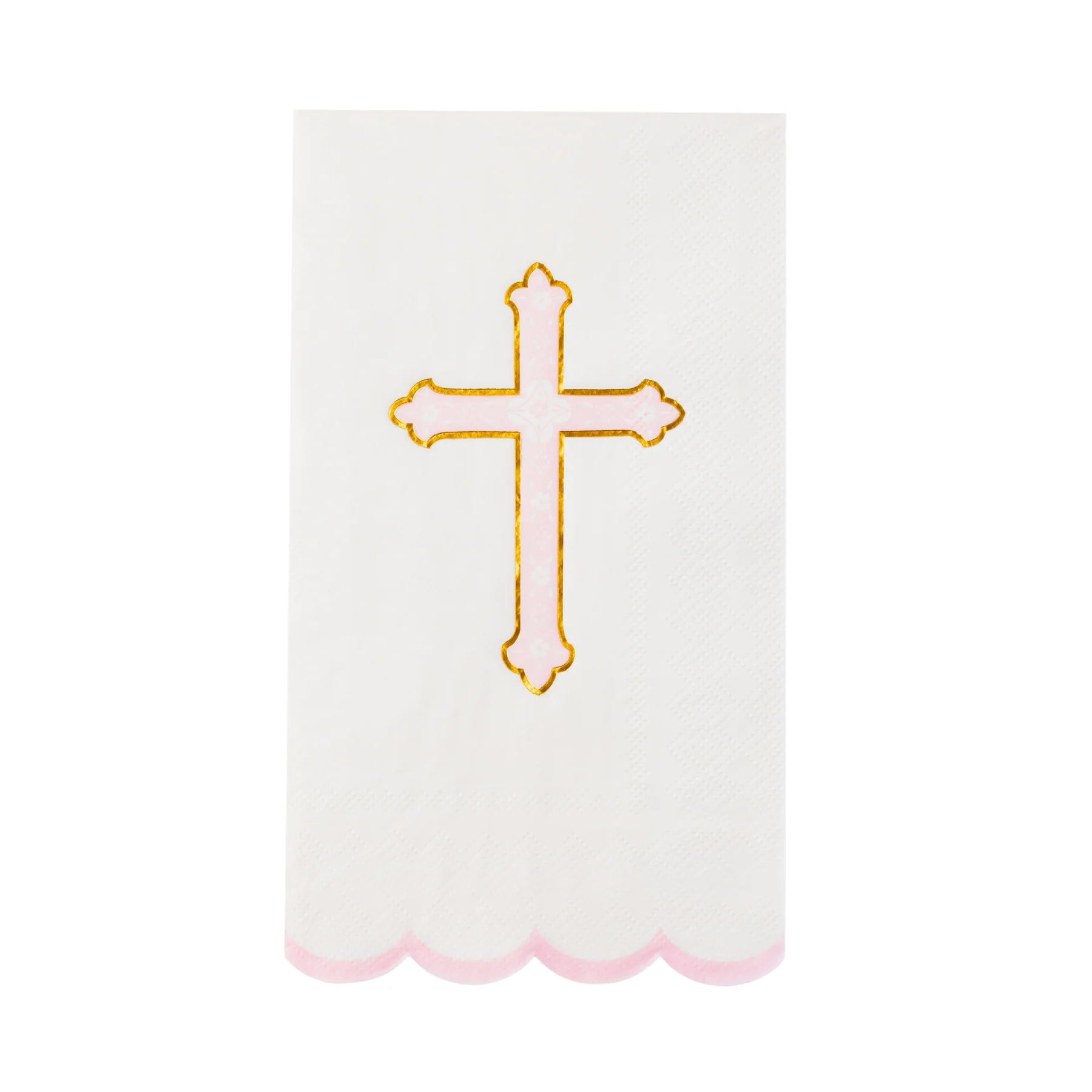 Single guest towel showing pink cross and gold trim, ideal first communion napkins