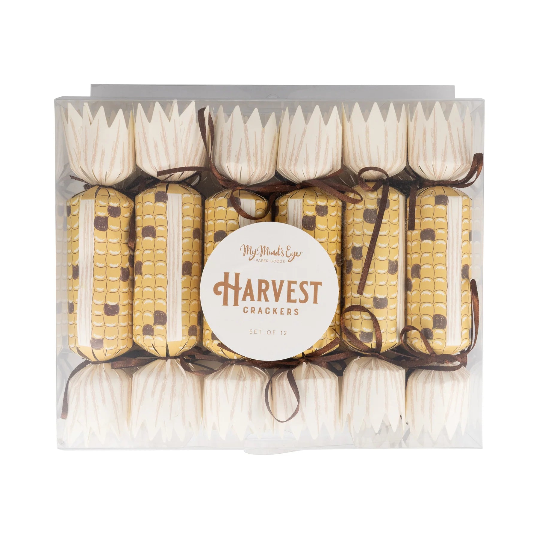 Boxed set of 12 corn shaped party crackers for kids Thanksgiving table