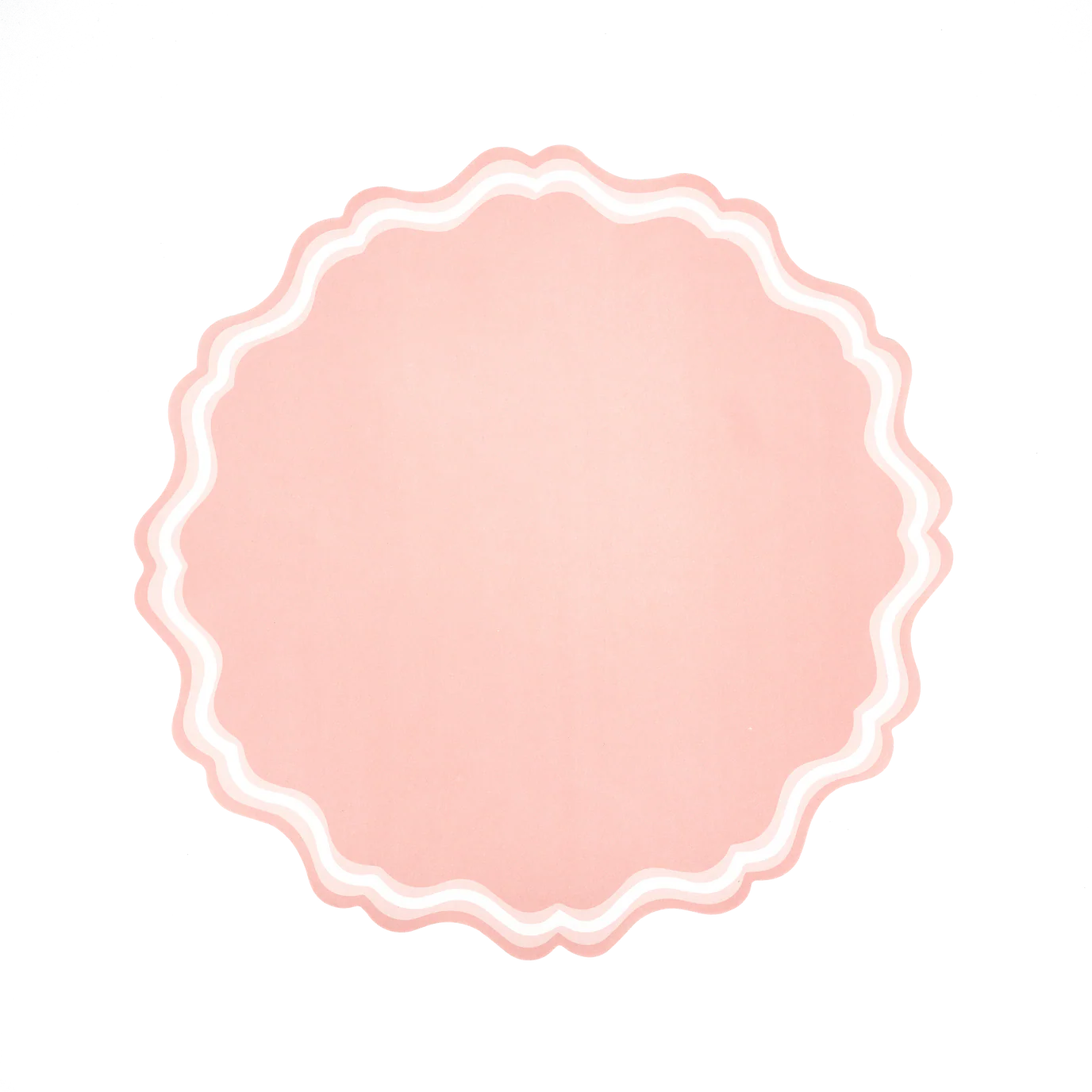 Single blush scalloped pink placemat on white background