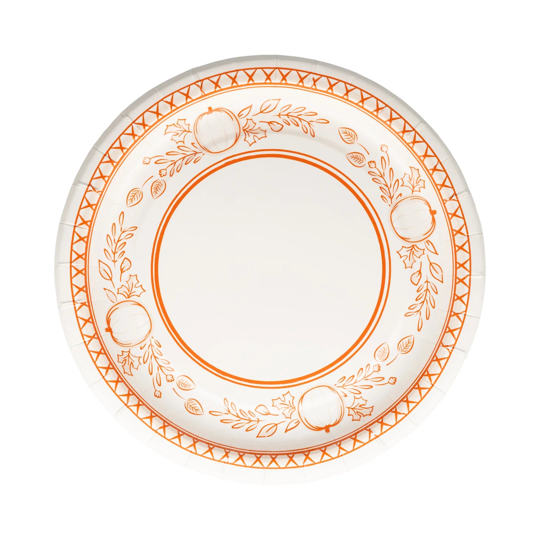 Single round dessert plate with orange pumpkin border, 8 inch