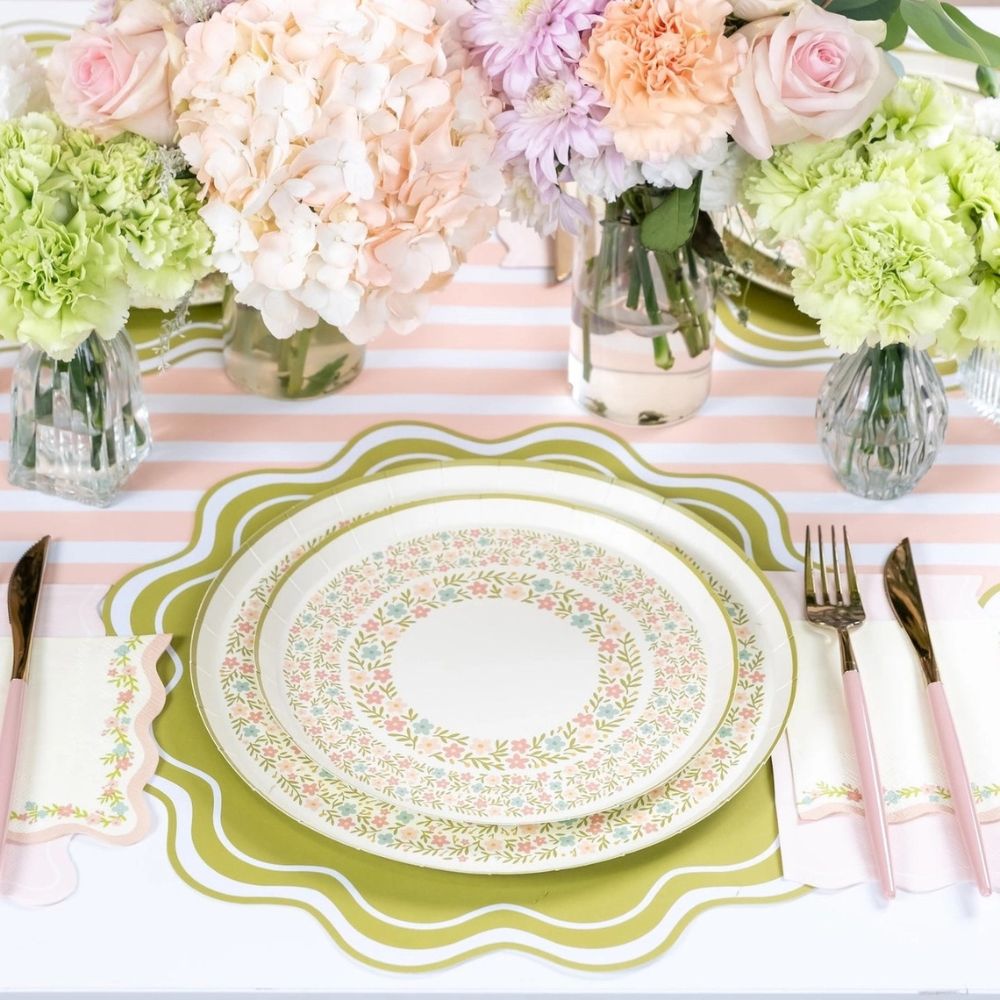 Mother's Day brunch plates with wildflower design.