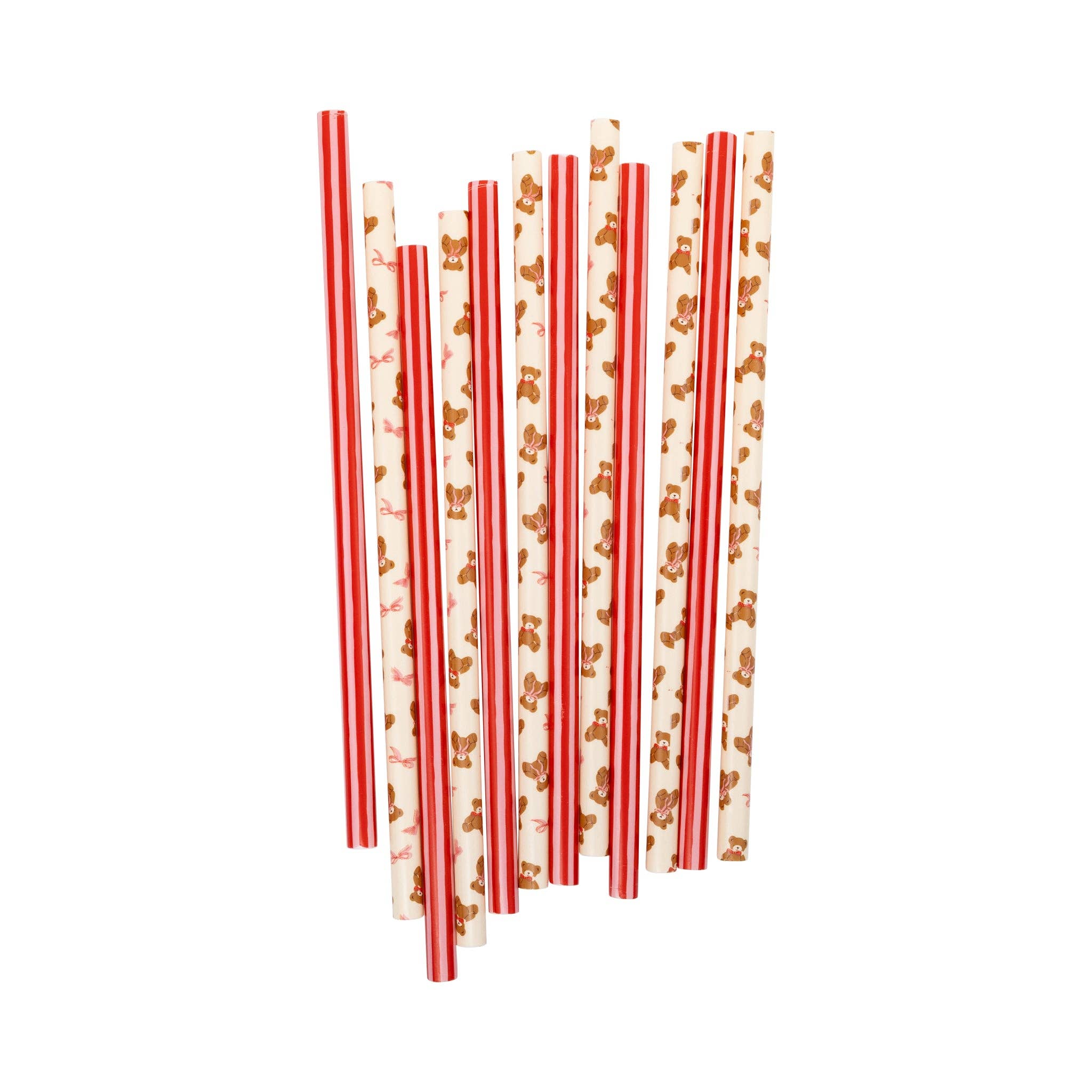 Beary Loved reusable plastic straws with teddy bear and stripe designs