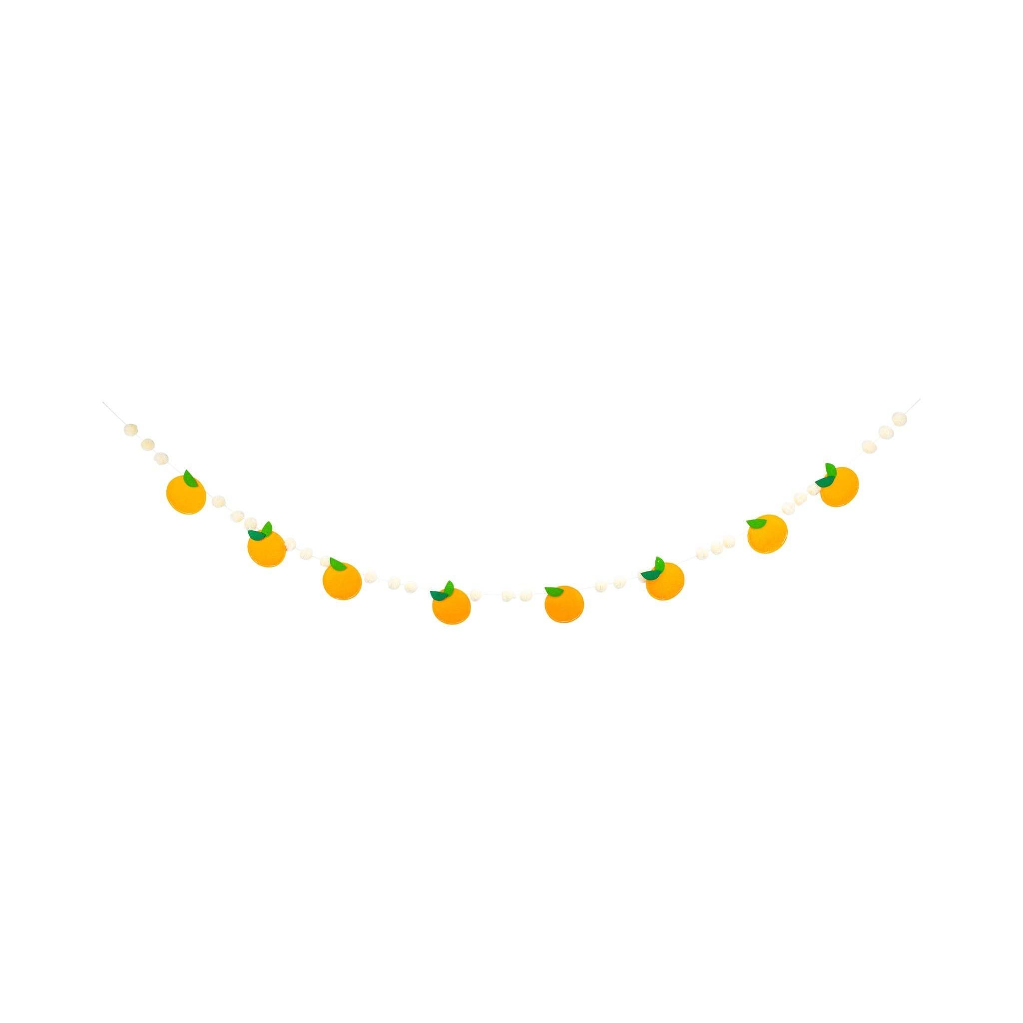 Orange felt banner with pom details and mini felt oranges.