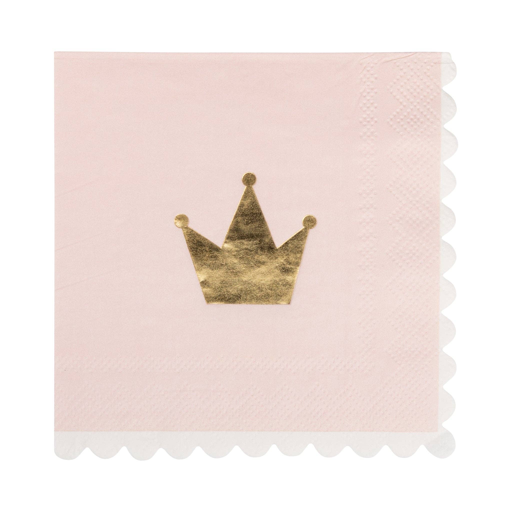 A single pink Princess Tiara Napkin showing the crown graphic and white scalloped edge.