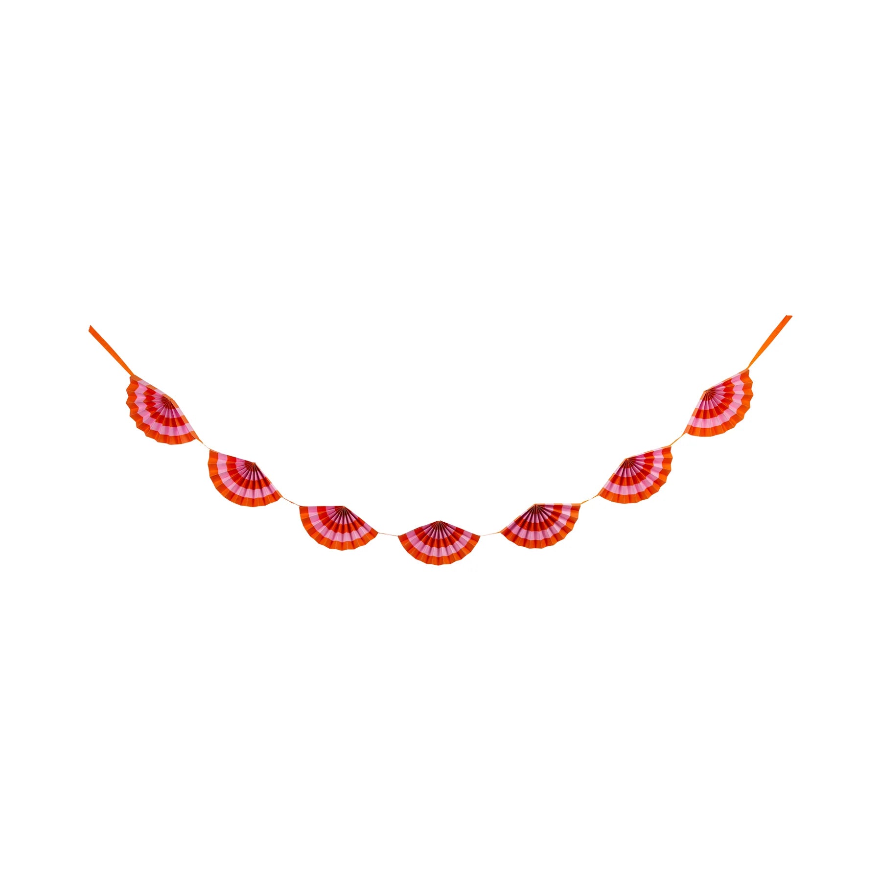 Isolated view of the 7-ft garland showing nine half-circle fans attached to orange ribbon.