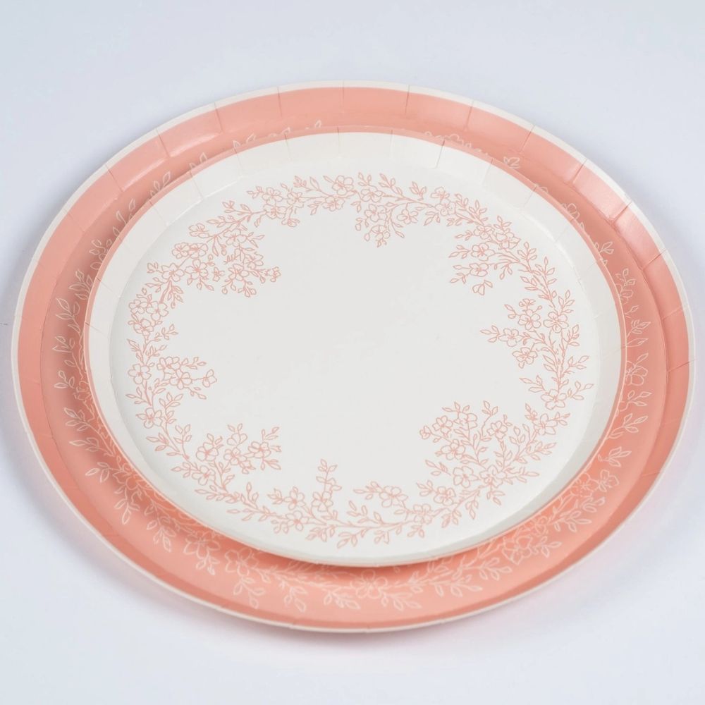 Stacked pink floral plates