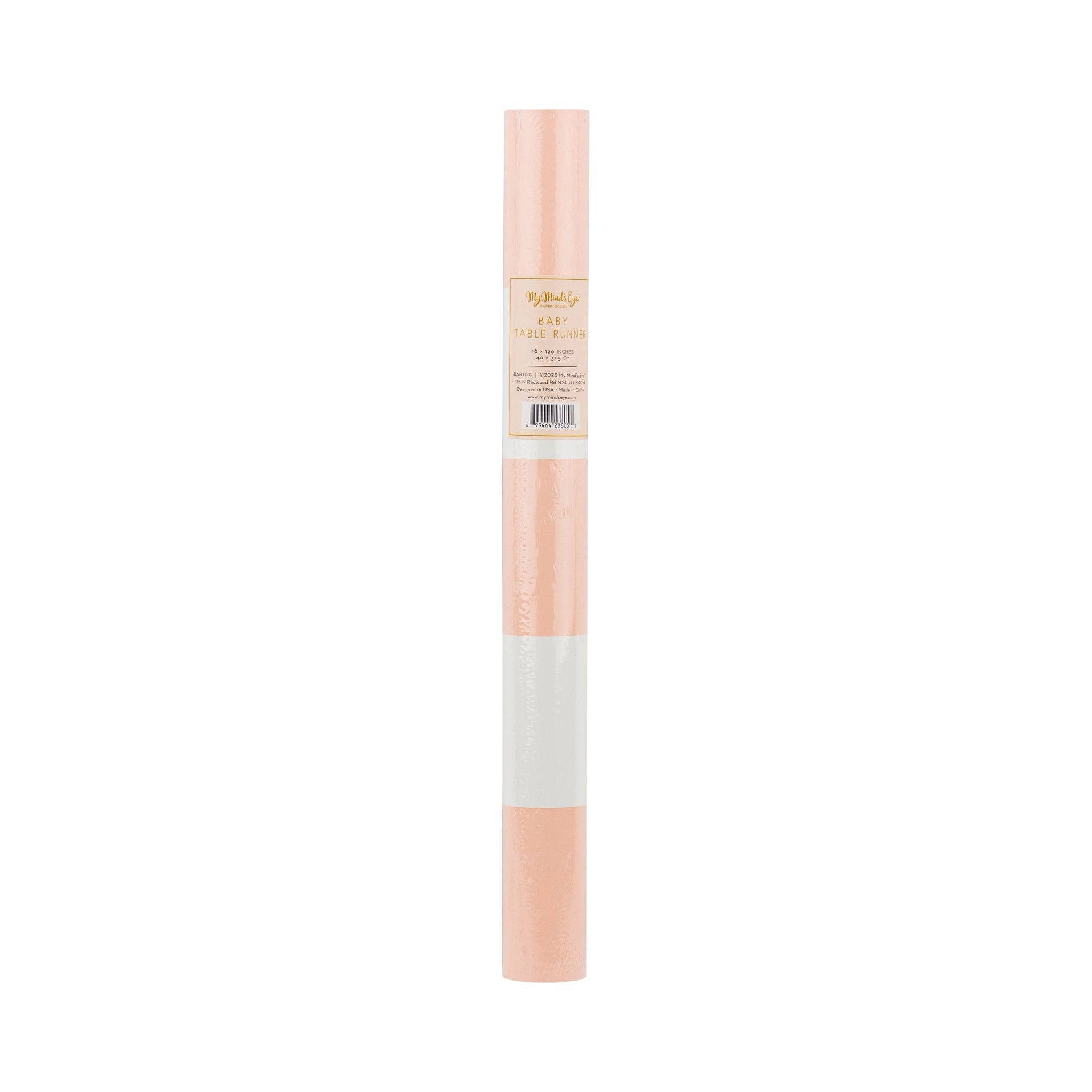 Rolled pink striped paper table runner packaging