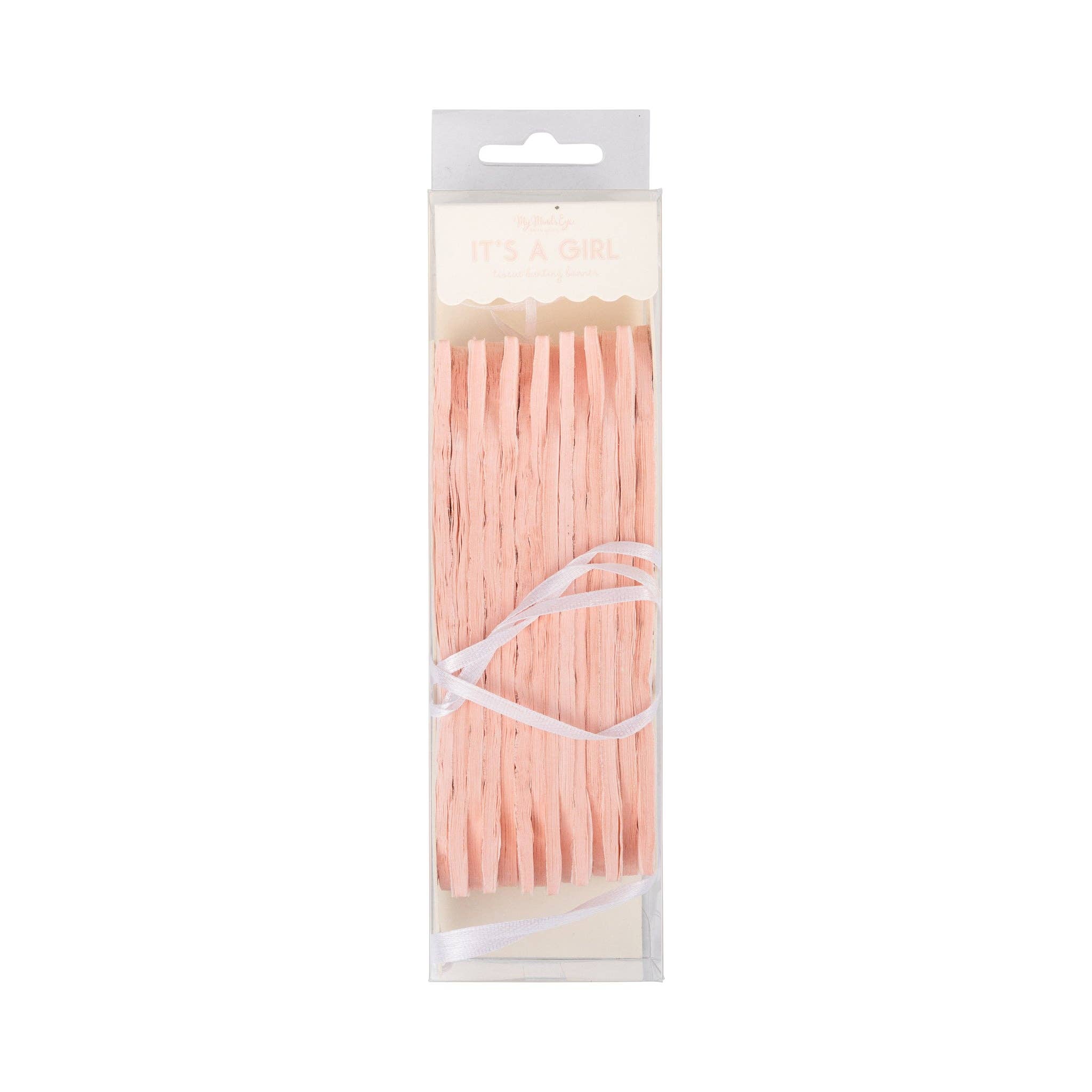 Pink tissue bunting banner packaging showing product contents
