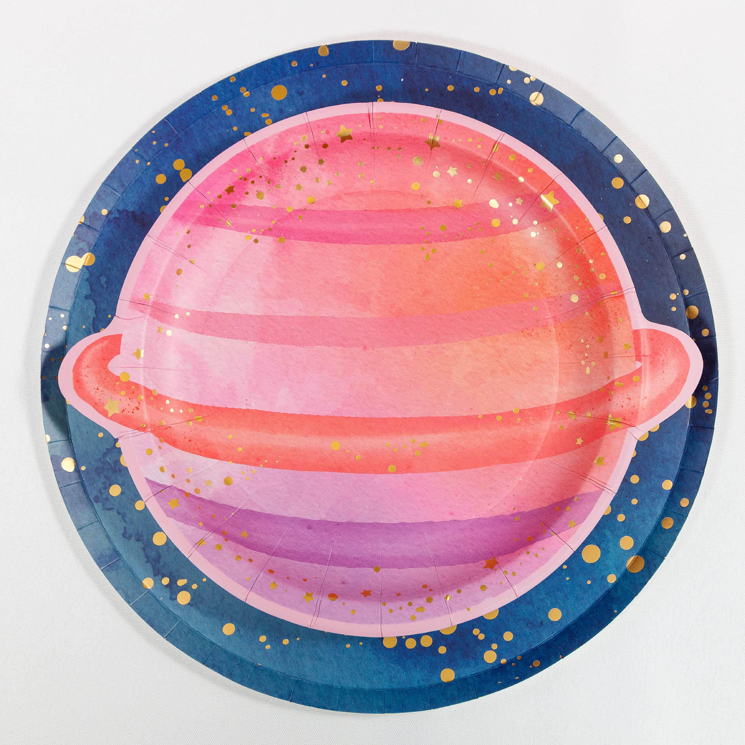 planet plate layered with galaxy plate underneath