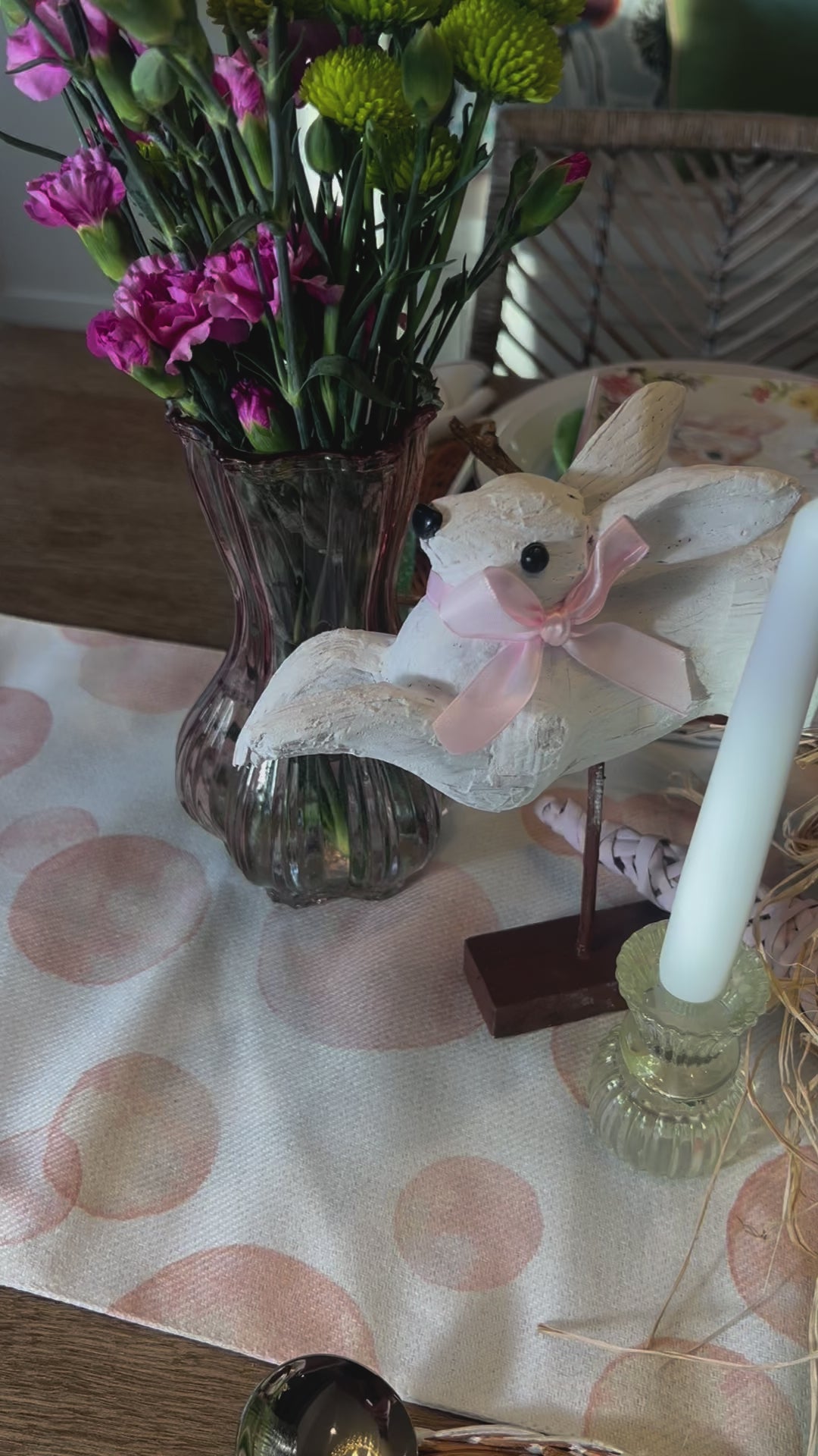 White sitting Easter Bunny decoration - perfect for a Spring table or Easter tablescape.