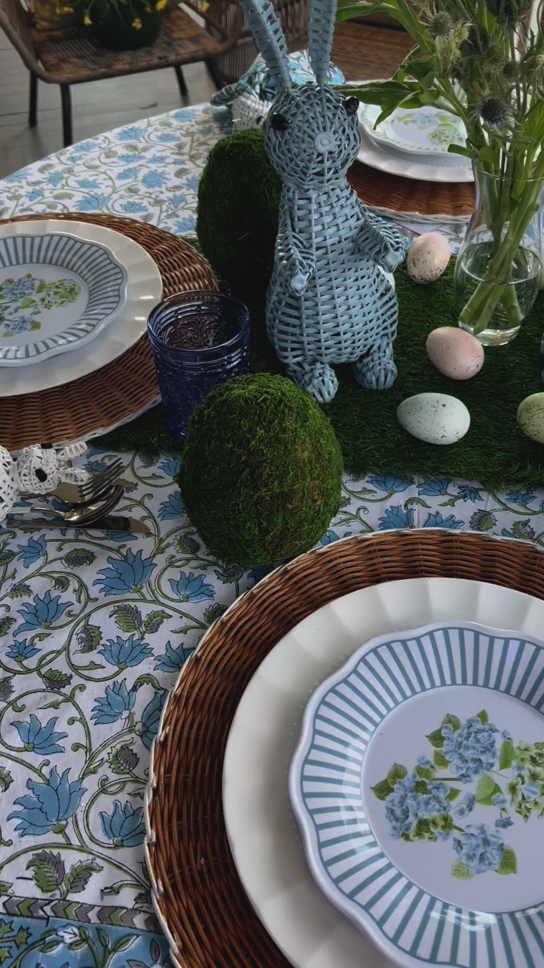 Easter Egg decorations in green, blue, and pink with gold speckles