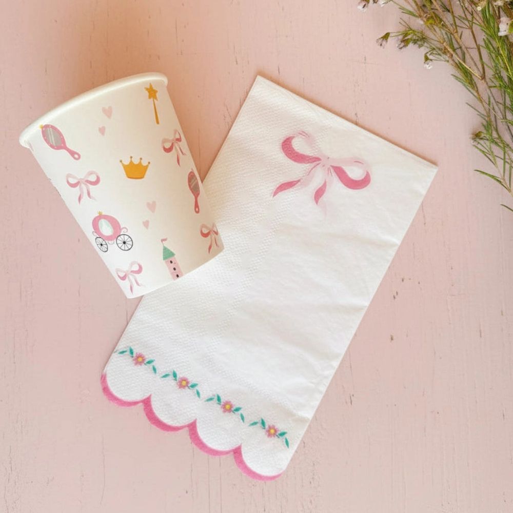 Coquette napkin paired with a pink princess themed paper cup