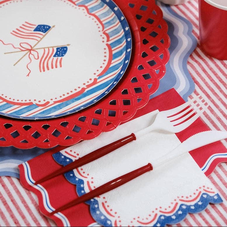 Patriotic Cocktail Napkins styled for a summer buffet with flag-themed plates.