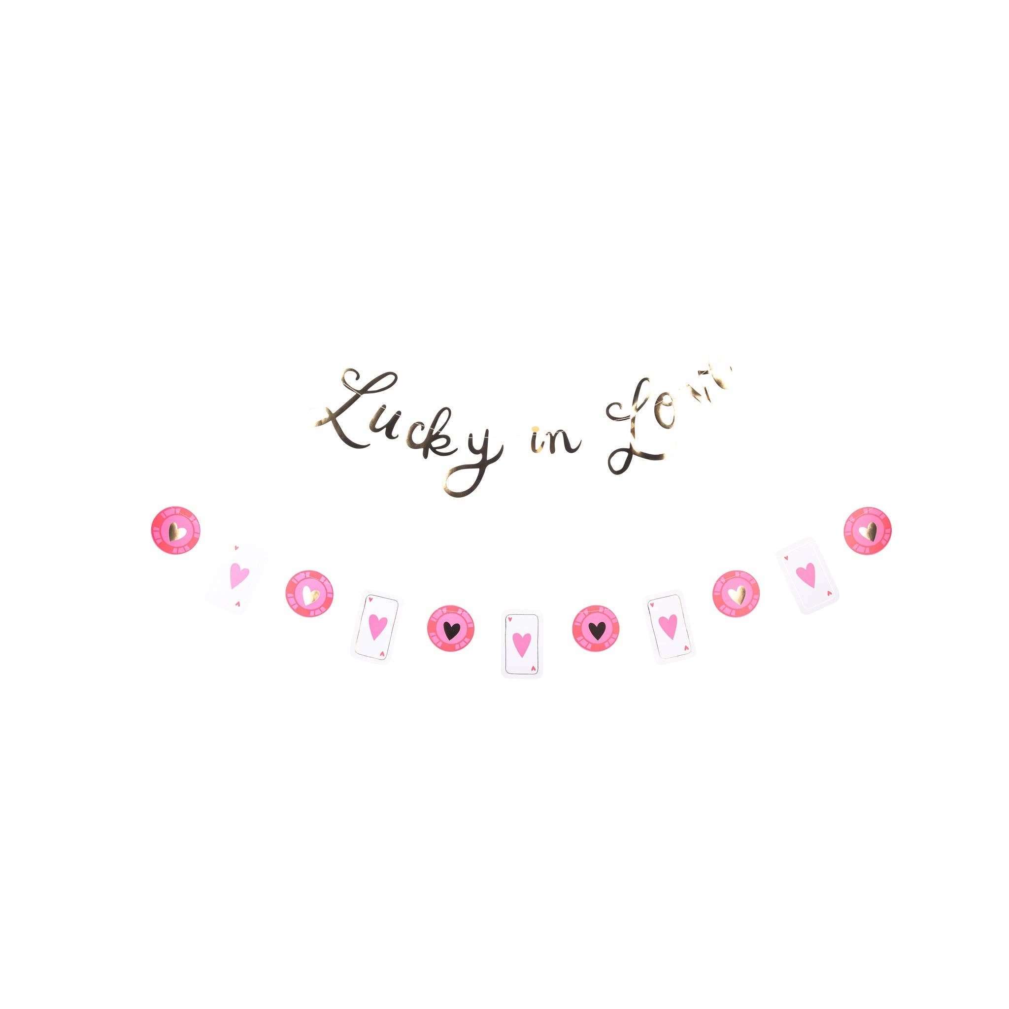 A 2-piece Lucky in Love banner set on a white background for a Retro Vegas Bride Theme.