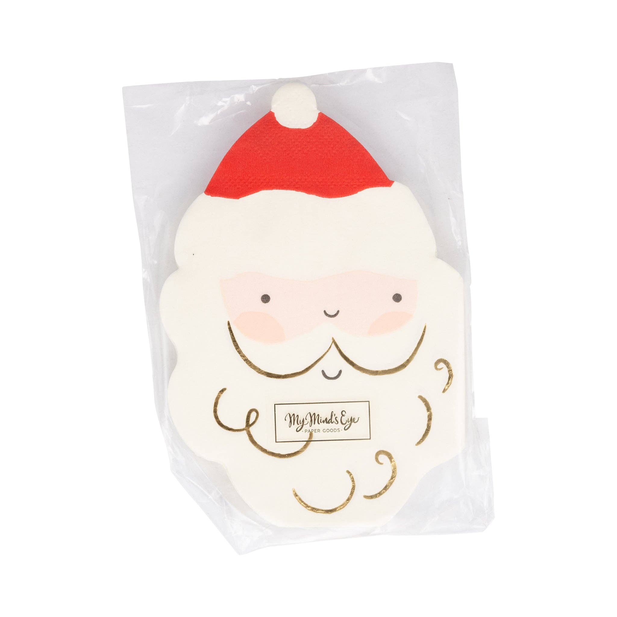 Packaged Santa-shaped napkins in clear wrapping, front view