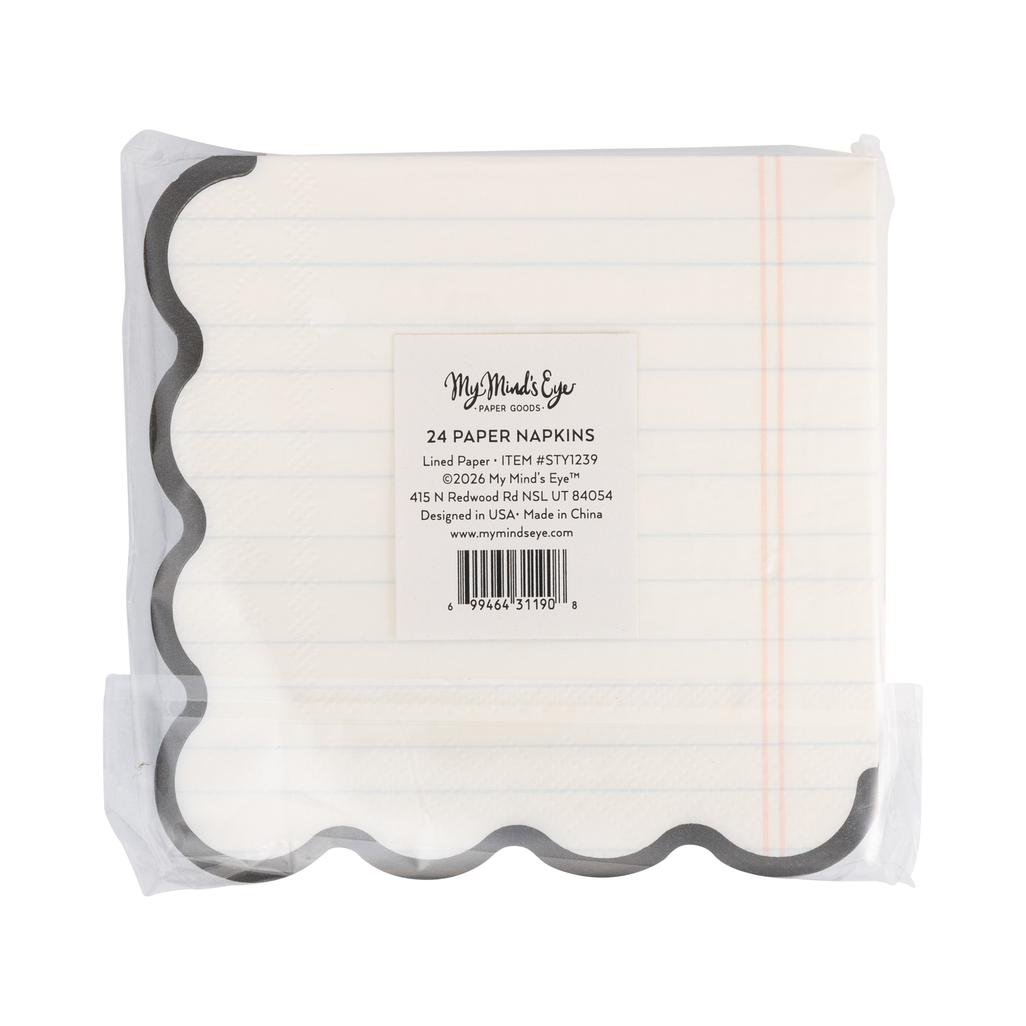 Pack of 24 School Days notebook paper napkins in clear packaging with My Mind's Eye label on back