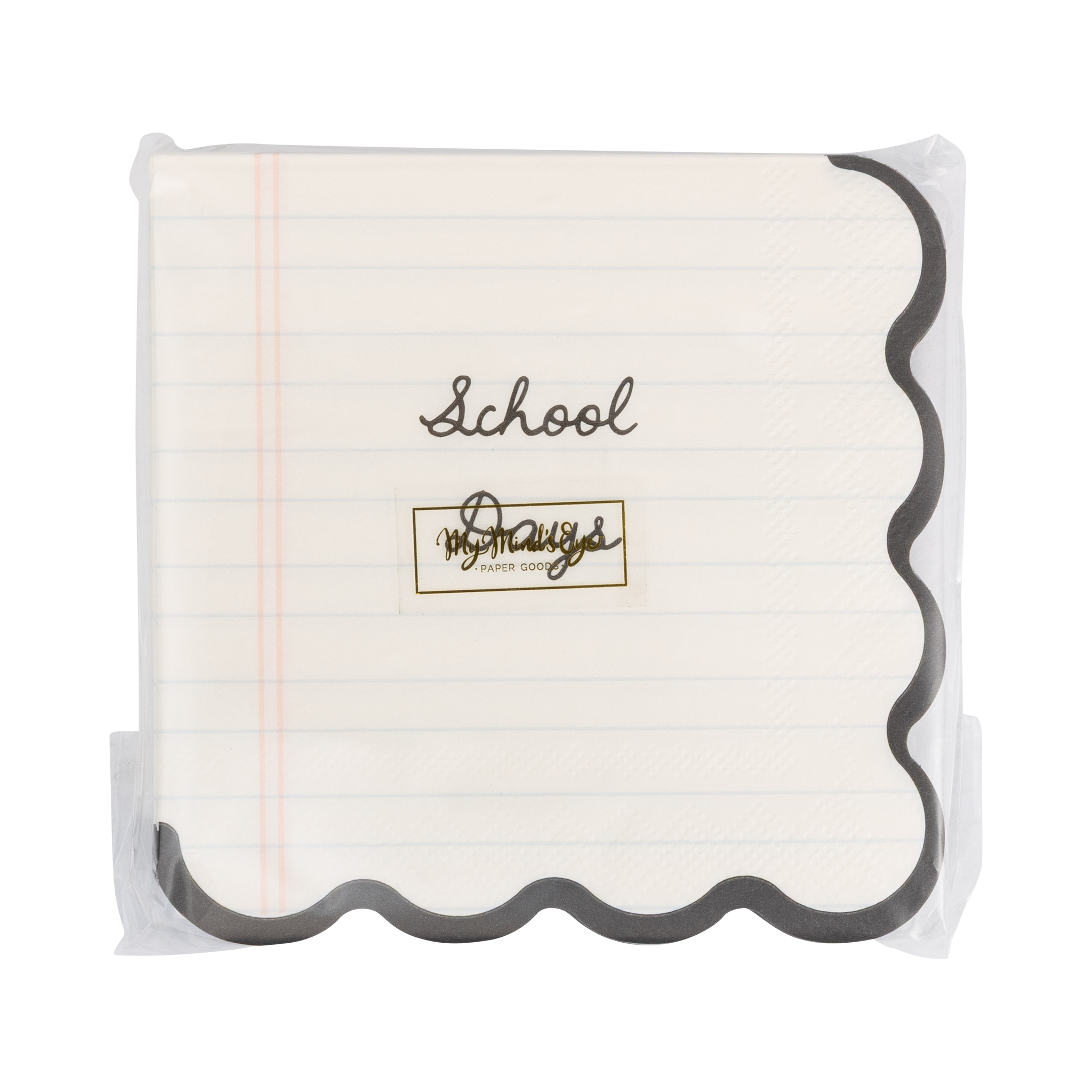 Front of School Days notebook paper napkin pack showing cursive "School Days" handwritten lettering and gold foil My Mind's Eye logo