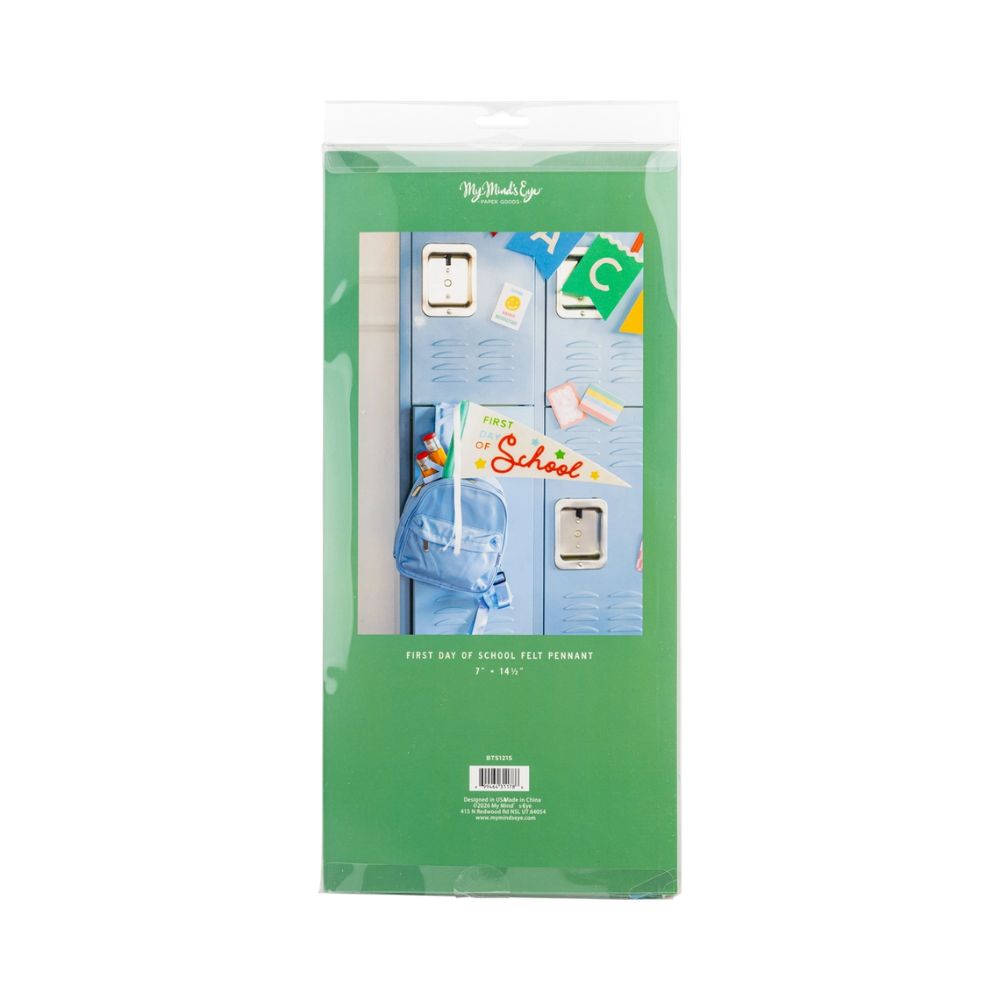 Back of packaging showing first day of school pennant details.