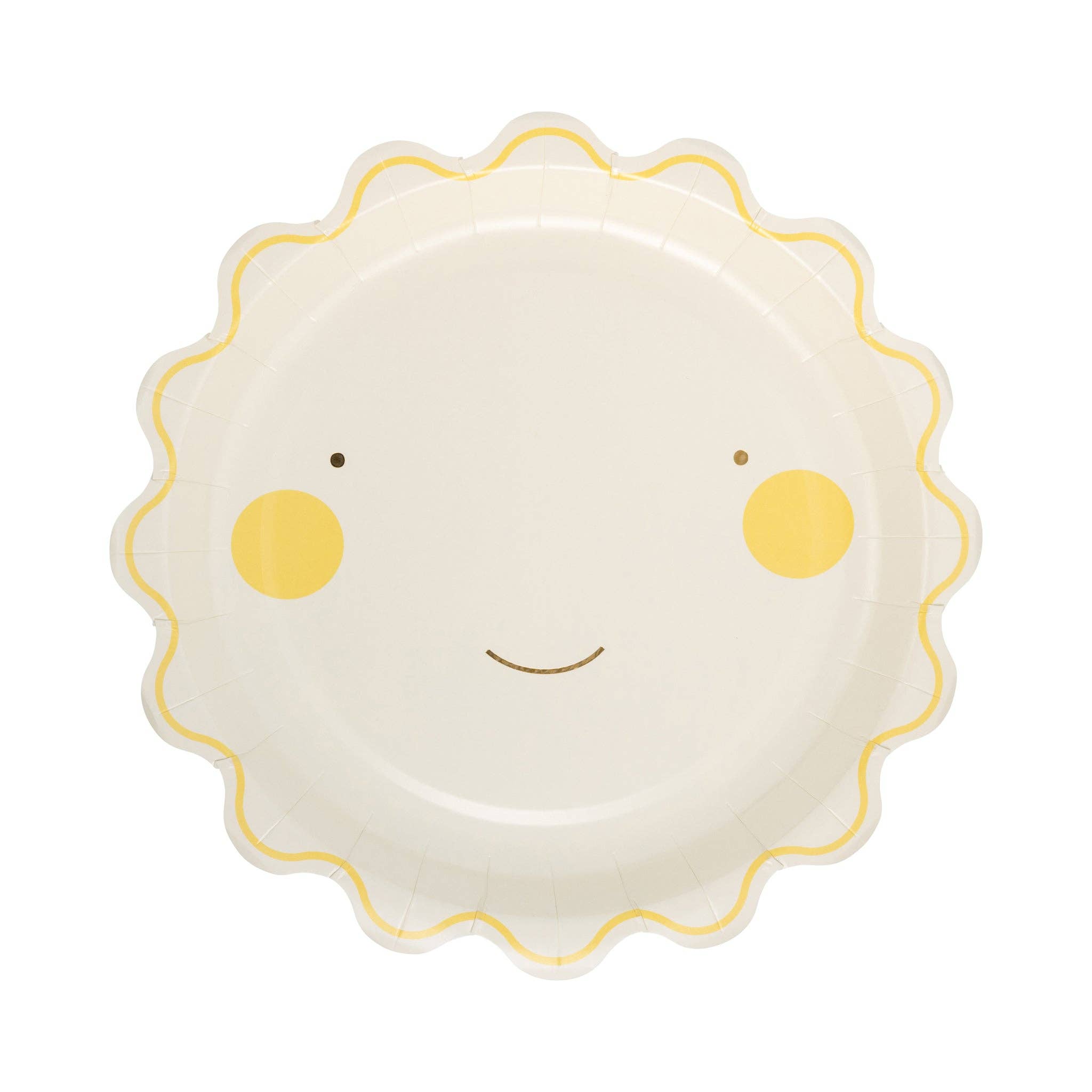 Smiling sun shaped baby shower plate with gold foil details
