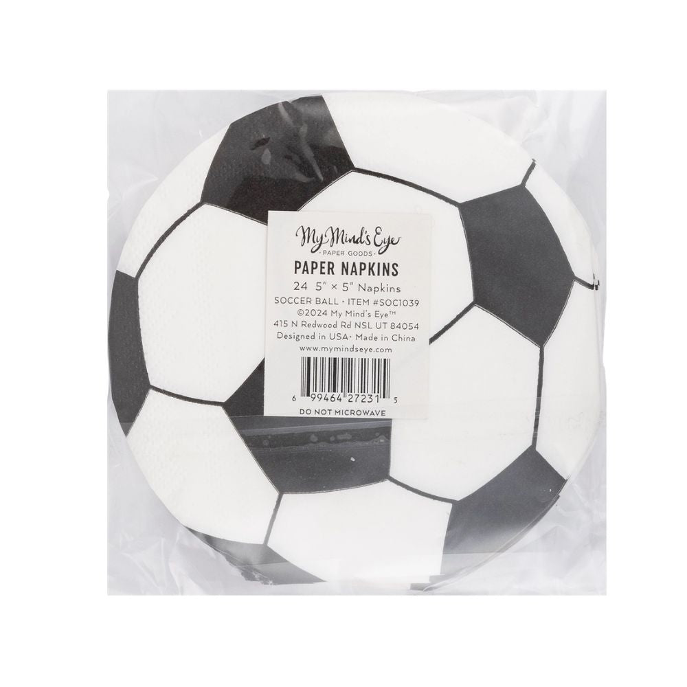 back packaging of soccer napkins with product label and size information.