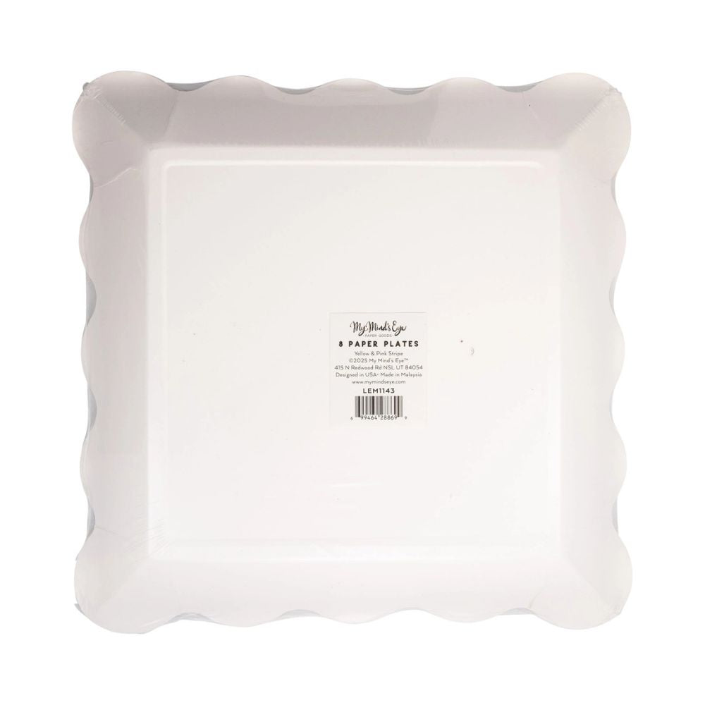 Back view of striped square plate packaging