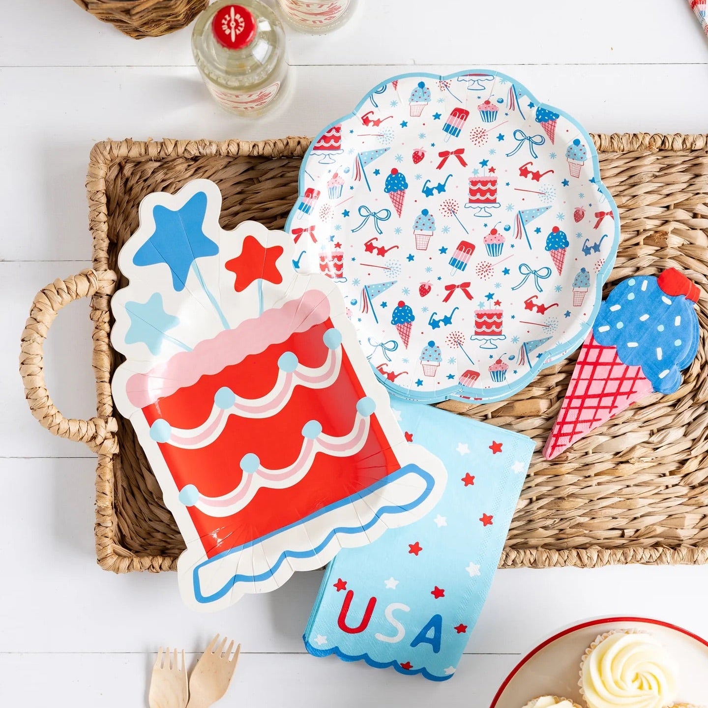 Summer Cake Shaped 11" Paper Plate, 8ct | Patriotic Plates, July 4th Paper Plates, First Birthday, One Little Firecracker, Birthday Plates