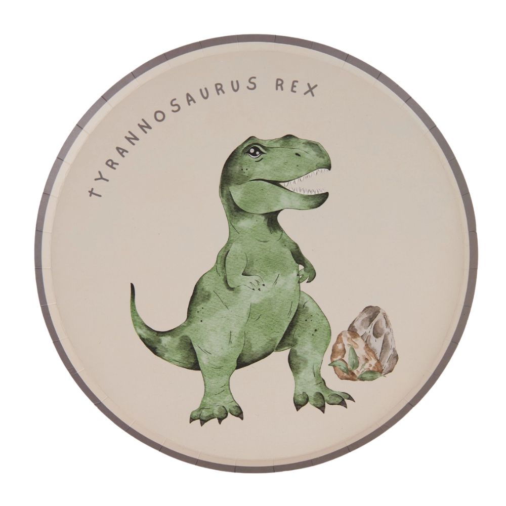 Green Tyrannosaurus Rex plate with prehistoric rock detail
