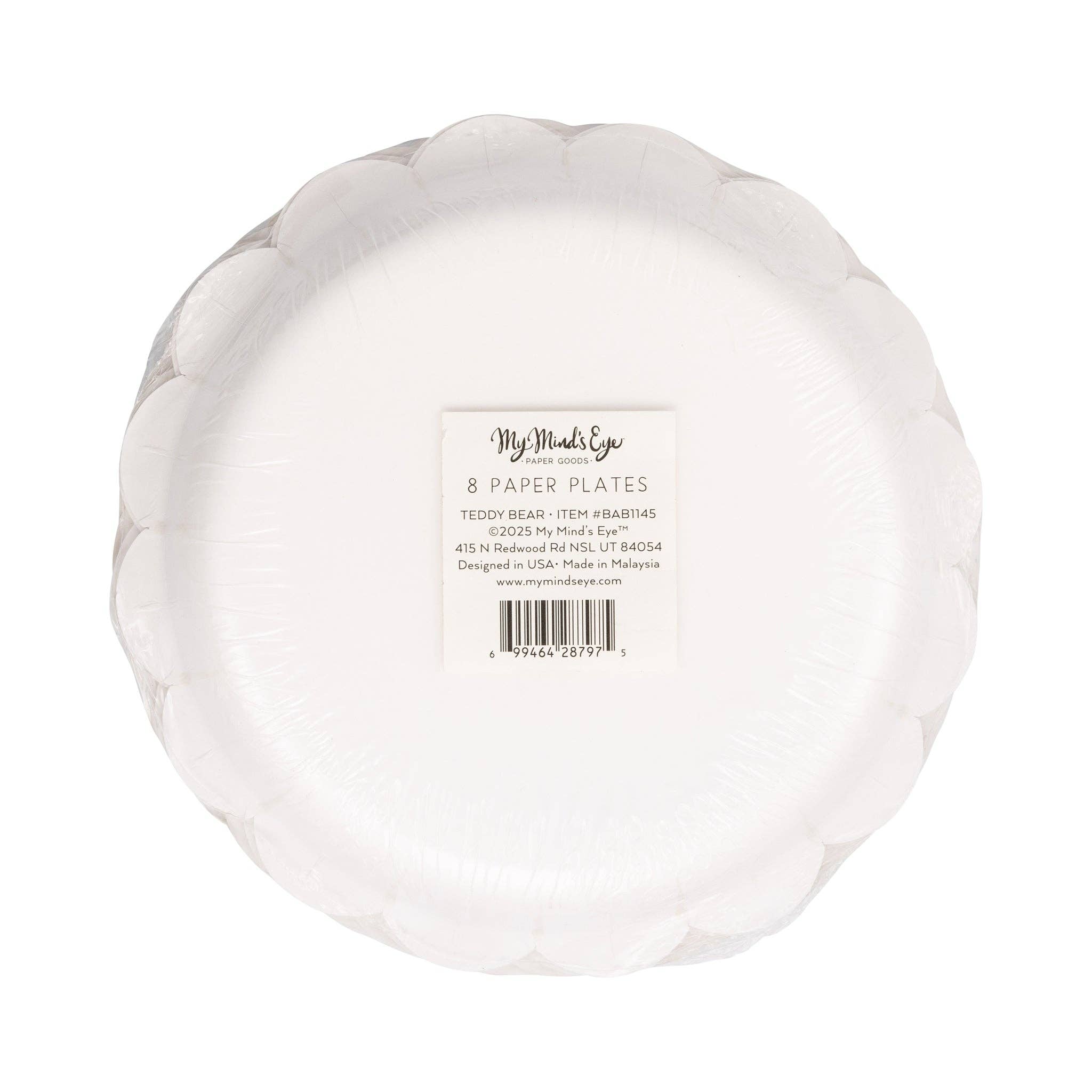 Back of teddy bear dessert plate packaging showing product label