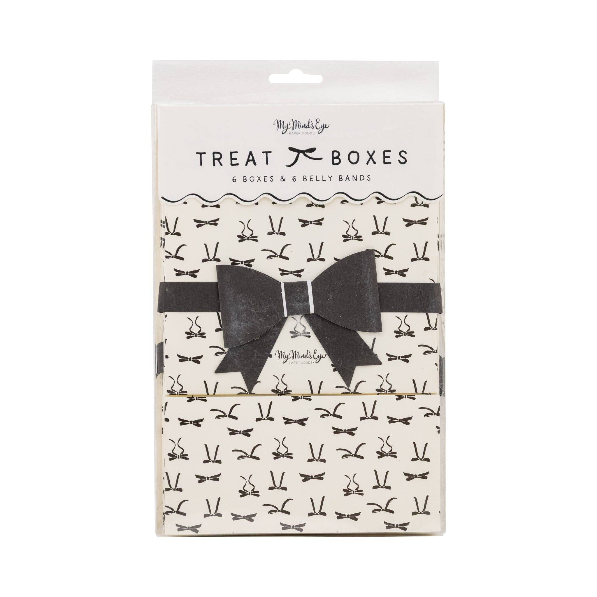 Packaged Tying the Knot Treat Boxes set showing six boxes and ribbon bands.