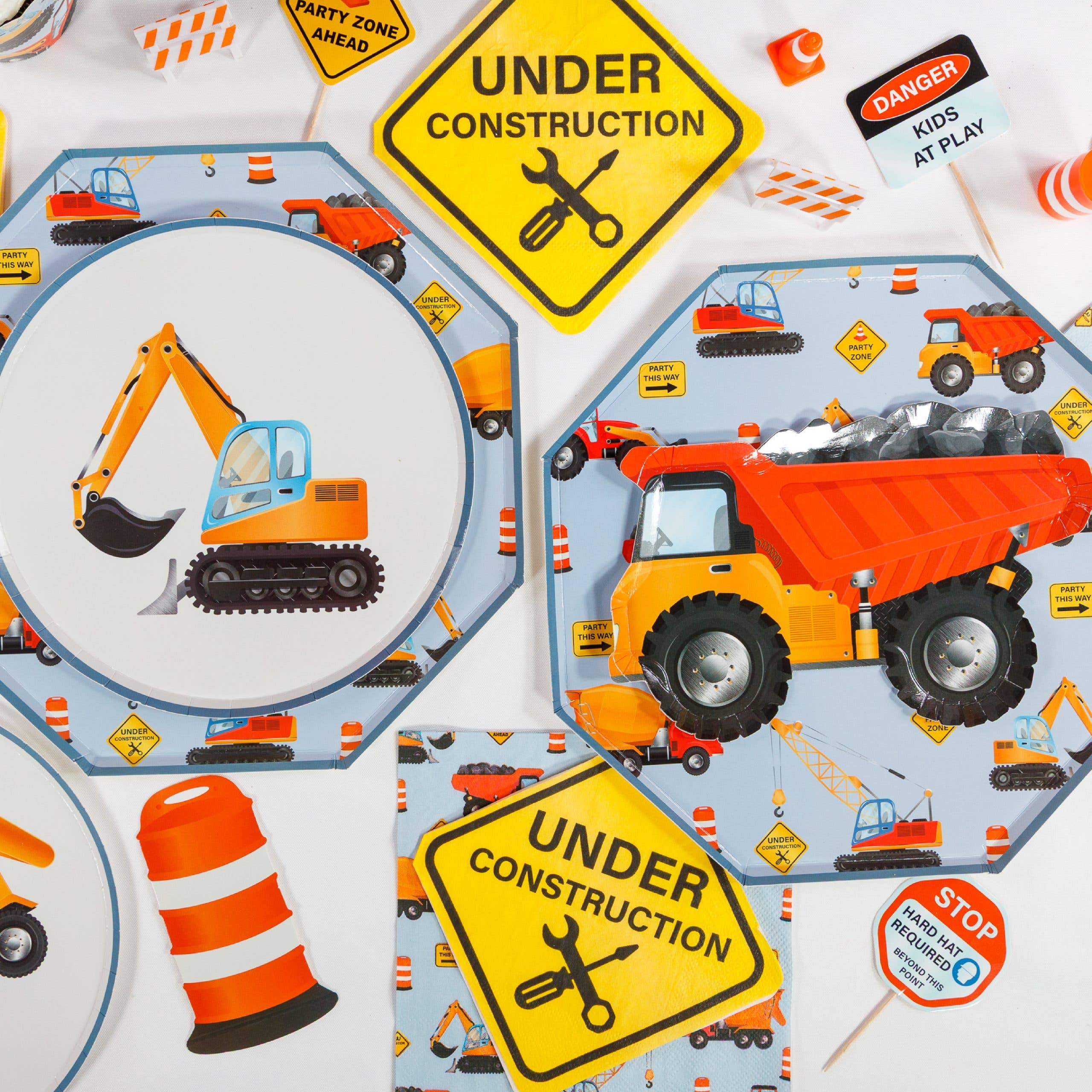 under construction napkin with party setup