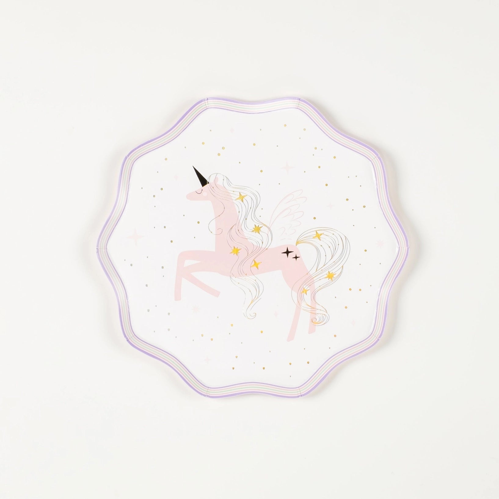 Pink winged unicorn with holographic accents—dessert size.