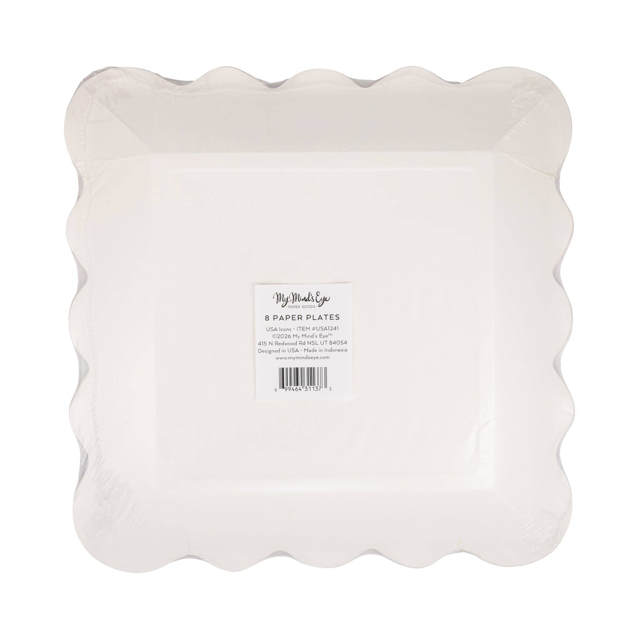Back of packaging showing 8-count label for USA icons paper plates by My Mind's Eye, item USA1241