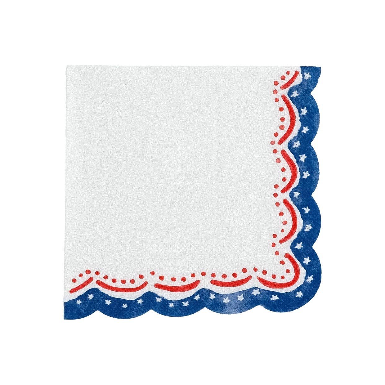 Isolated product shot of a 16ct Patriotic Cocktail Napkin showing the 5-inch scalloped silhouette.