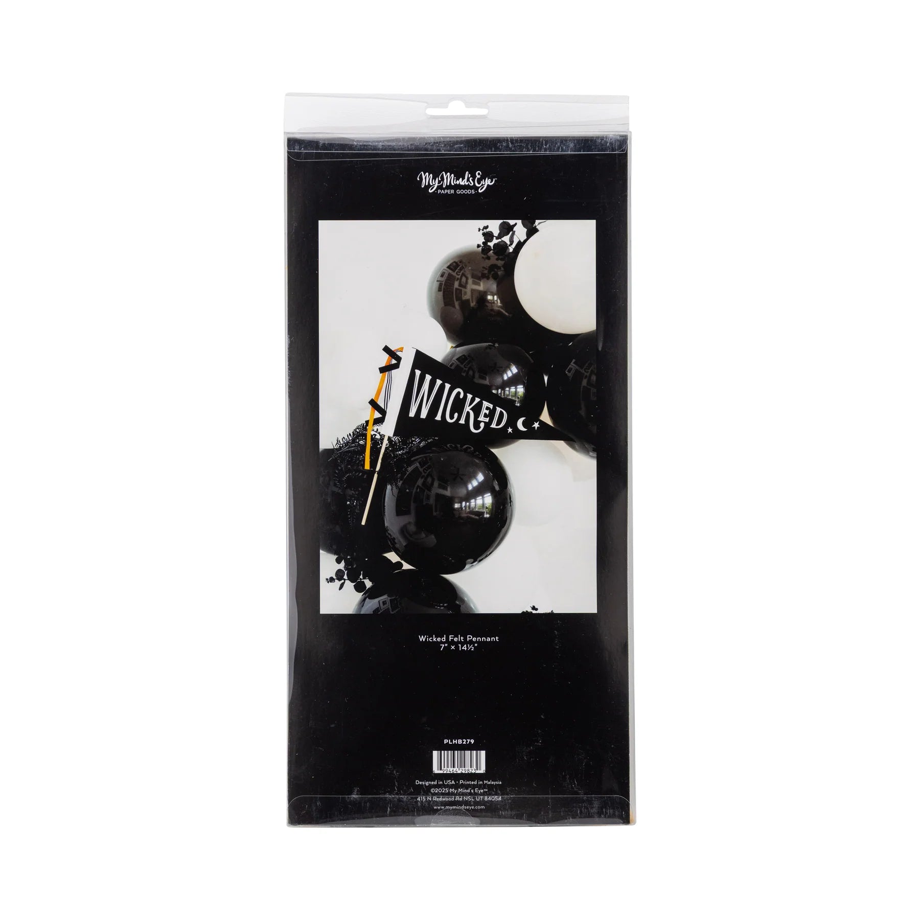 Packaged black felt Halloween flag reading WICKED—great for a Boo Basket or quick décor.