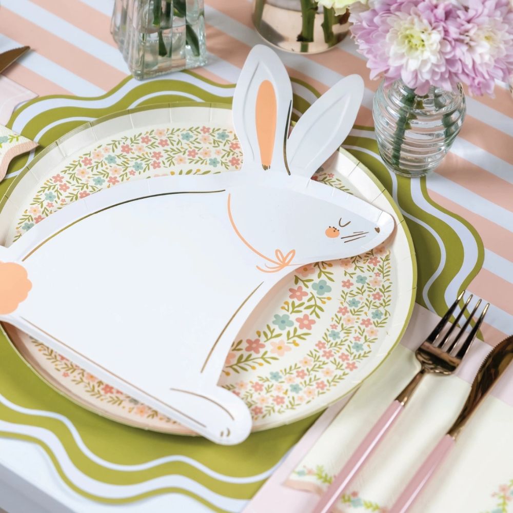 wildflower dinner plates styled for Easter brunch table setting.